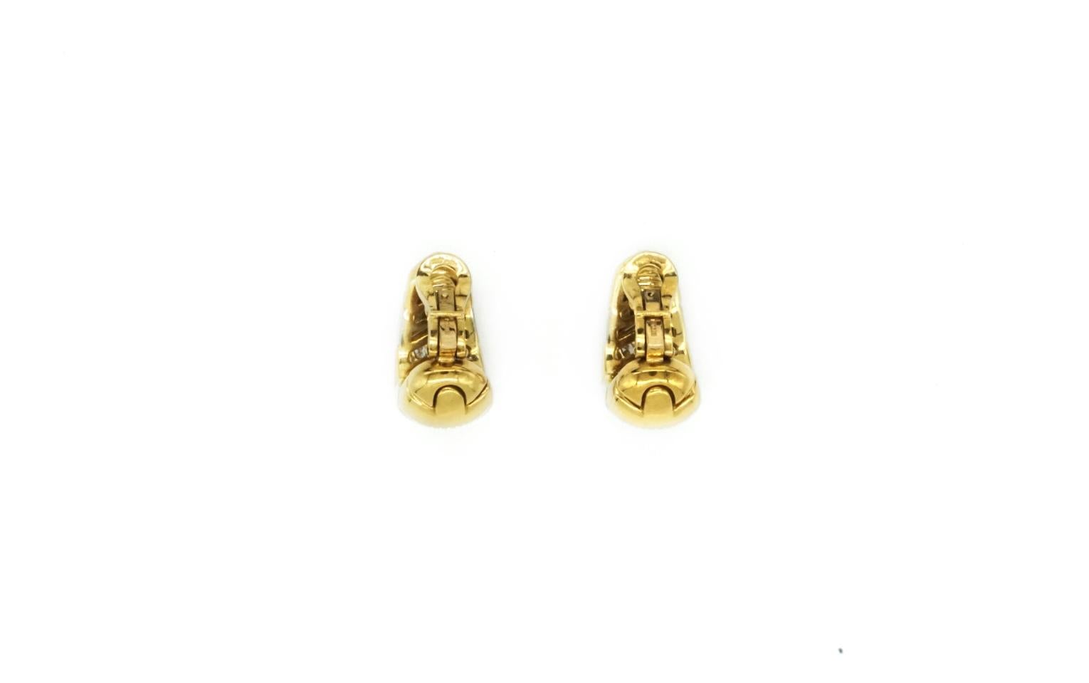 Brilliant Cut Bulgari Pair of Two-Color Gold and Diamond Earclips For Sale