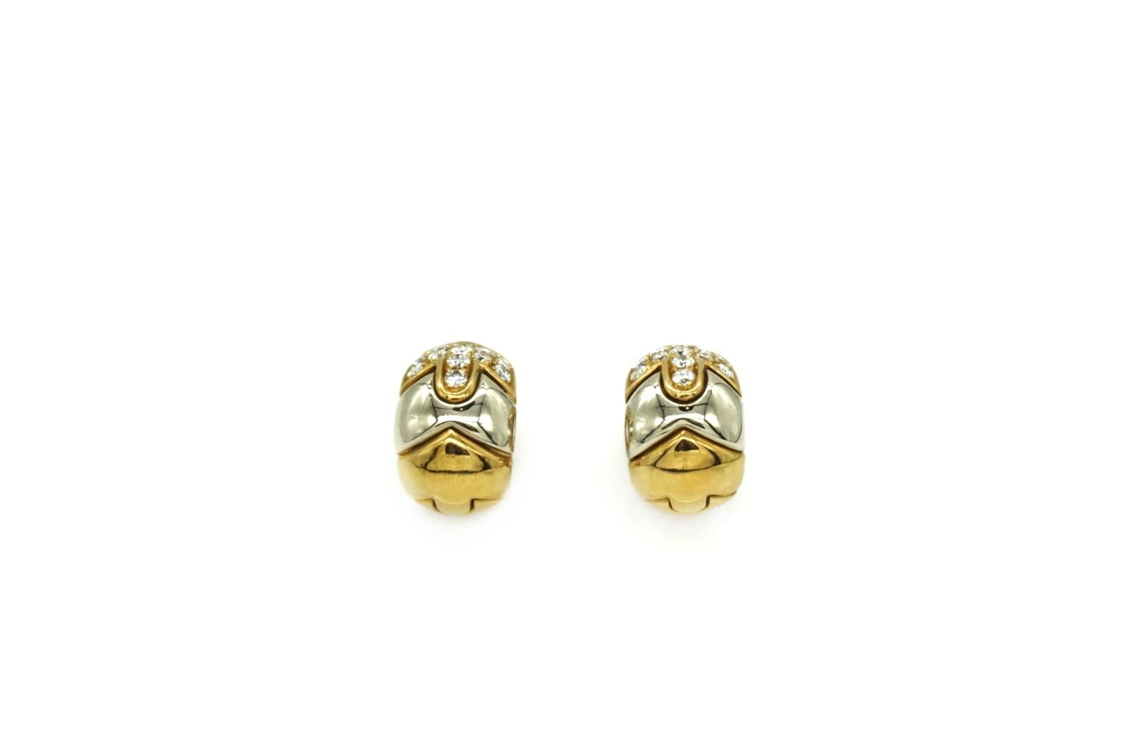 Women's Bulgari Pair of Two-Color Gold and Diamond Earclips For Sale