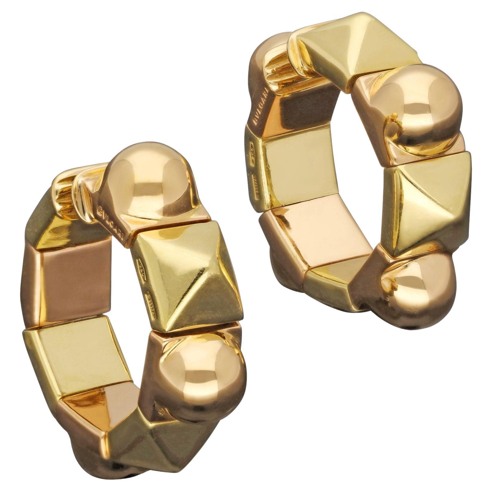 Bulgari Pair of Two Tone 18ct Rose and Yellow Gold Hoop Ear Clips, circa 1980s For Sale