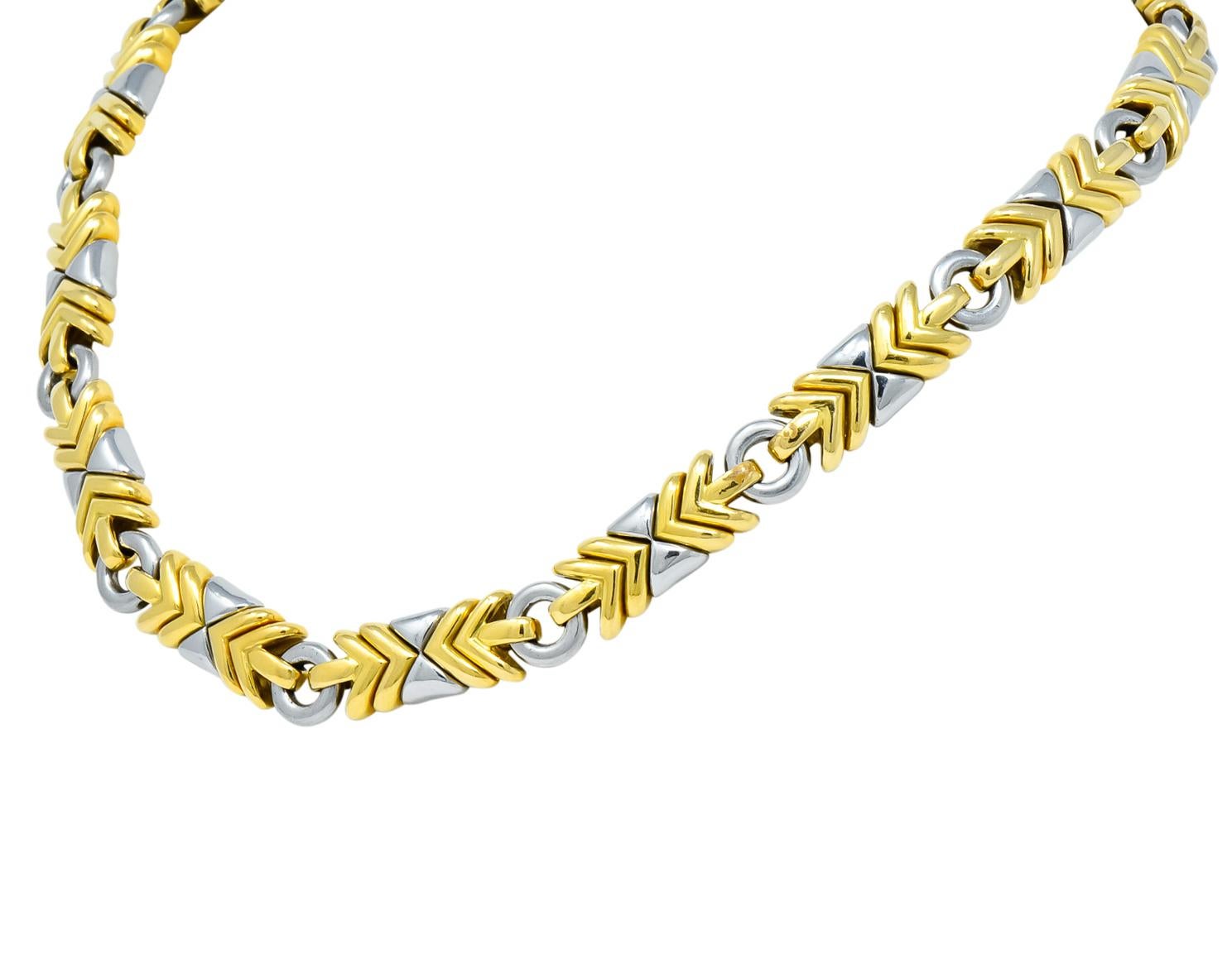 Modernist Bulgari 18 Karat Gold Stainless Steel Trika Necklace