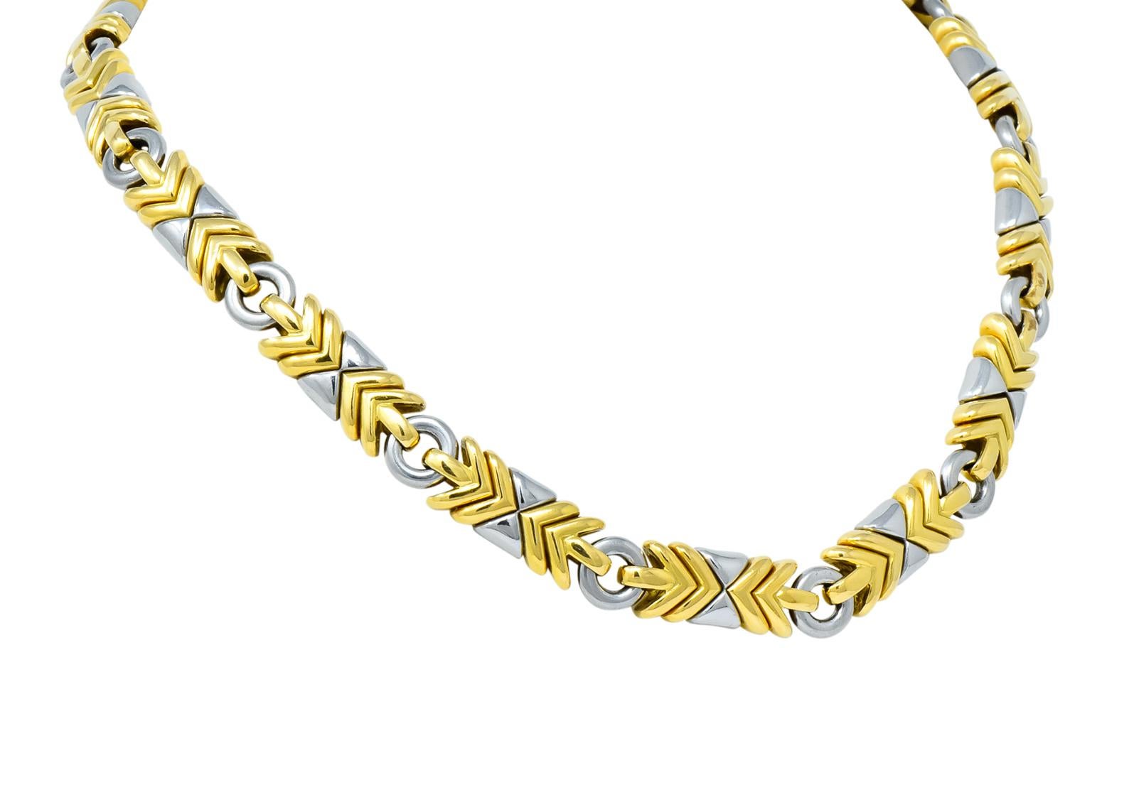 Bulgari 18 Karat Gold Stainless Steel Trika Necklace In Excellent Condition In Philadelphia, PA