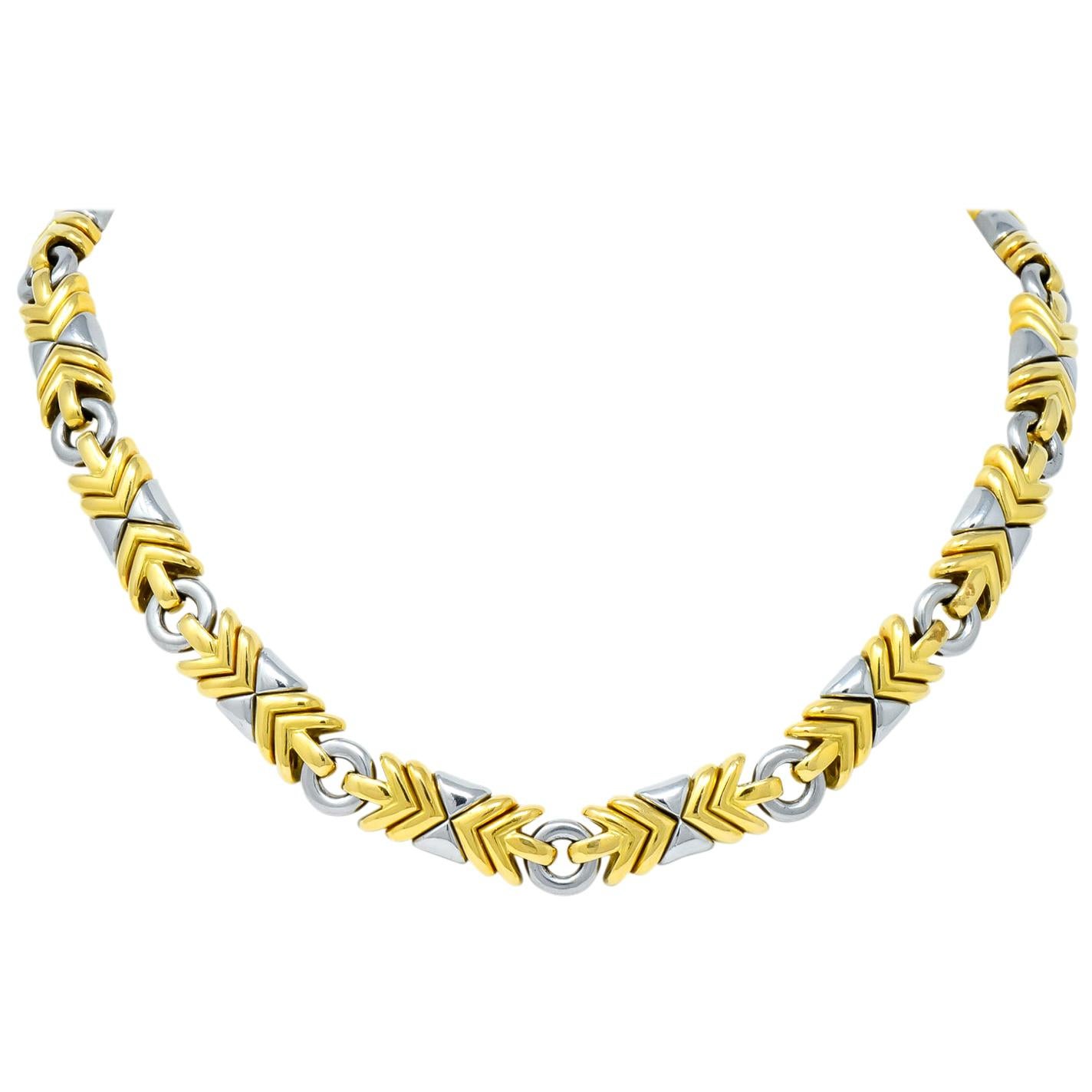 Bulgari 18 Karat Gold Stainless Steel Trika Necklace