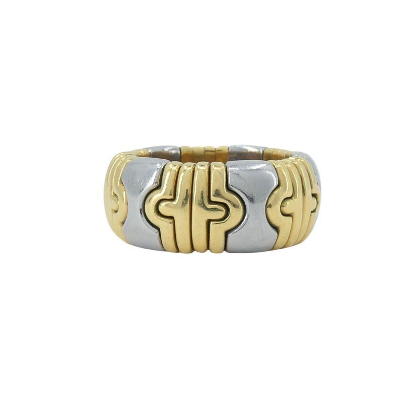 Women's or Men's Vintage Bvlgari Parentesi 18k Gold Steel Flex Ring For Sale