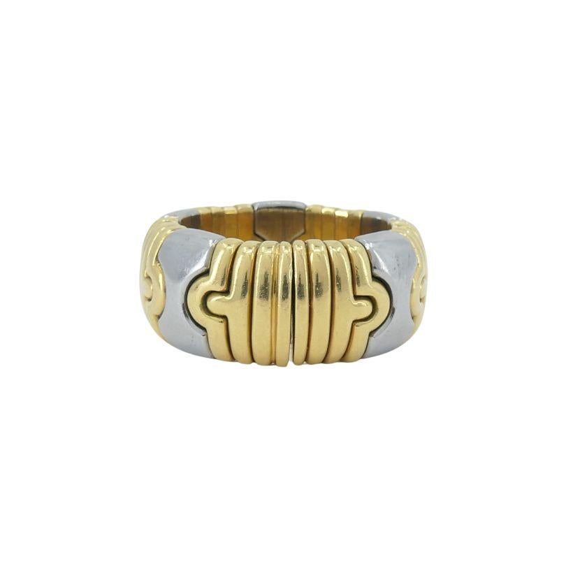 Vintage Bvlgari Parentesi 18k Gold Steel Flex Ring For Sale 1