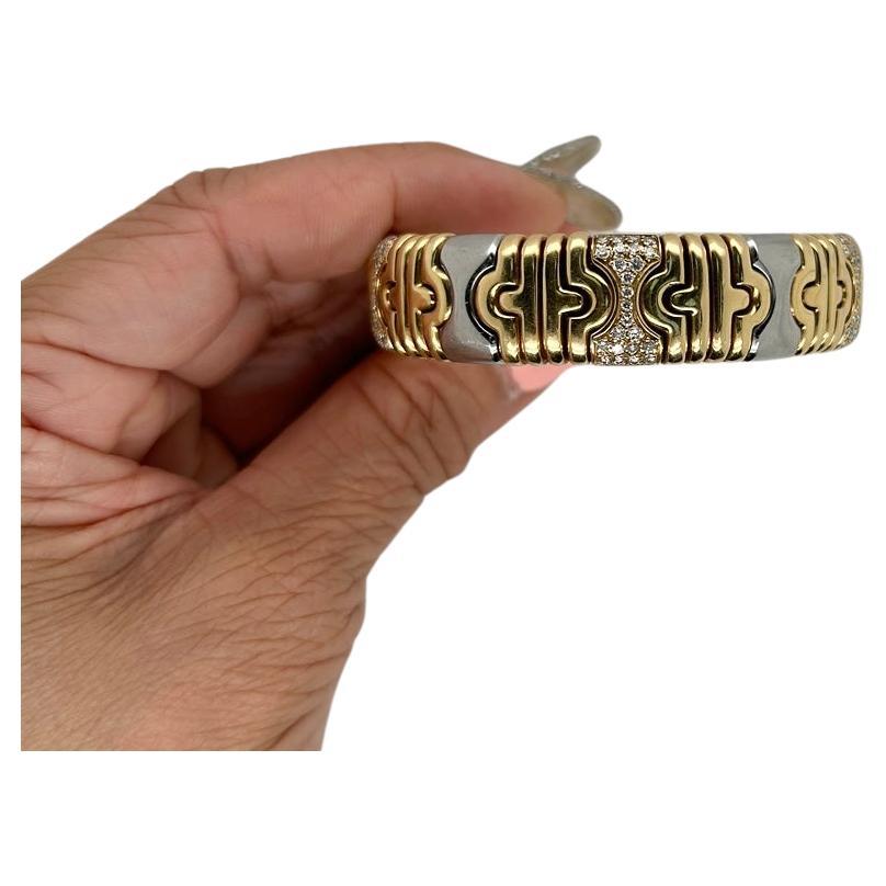 Beautiful Bulgari Parentesi 18k YG/SS Two Tone Bangle Bracelet, approx 120 diamonds, weight 80.4 gram