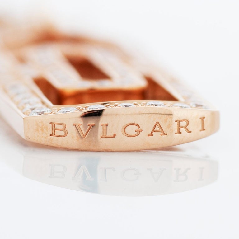 Round Cut Bulgari Parentesi Adjustable Length Diamond Pendant Necklace in 18k Rose Gold For Sale