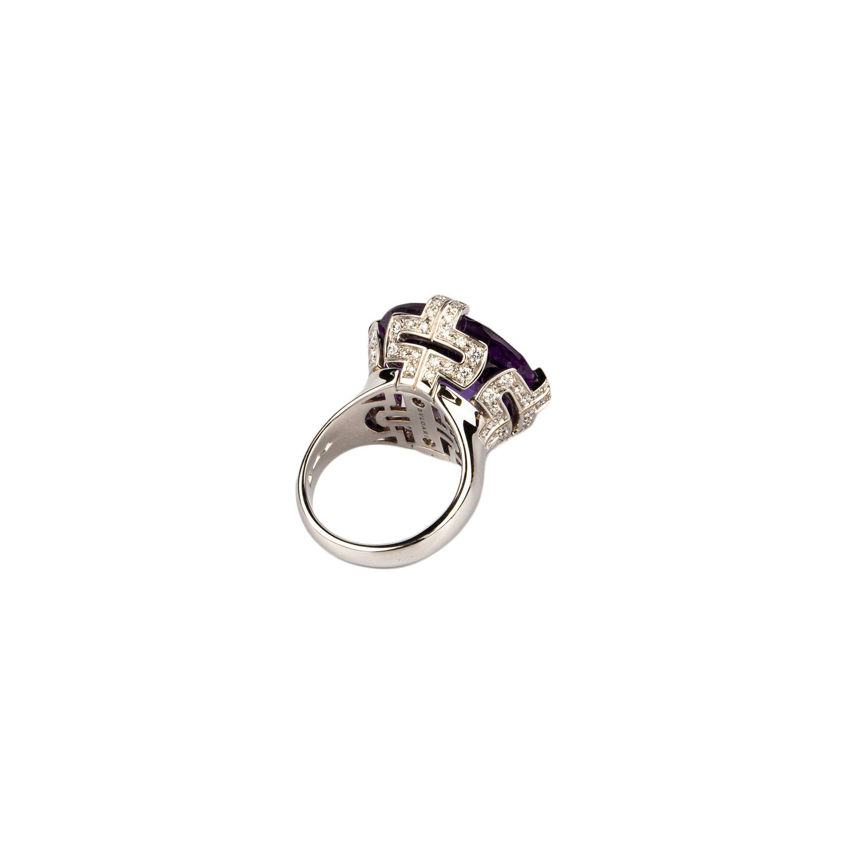 Bulgari ‘Parentesi’ Amethyst and Diamond Ring In Excellent Condition For Sale In New York, NY