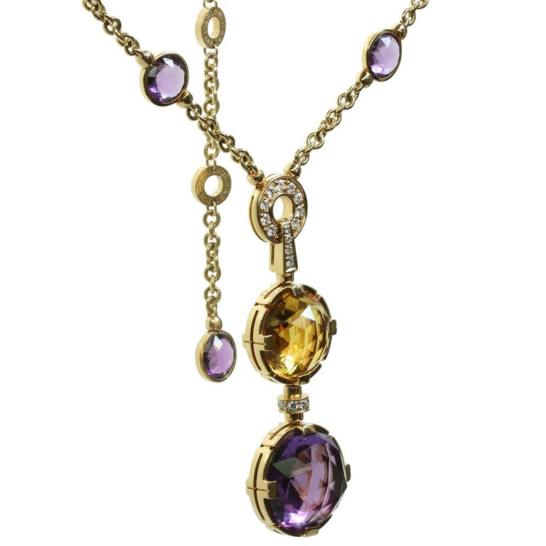 Bulgari Parentesi Amethyst Citrine Diamond Rose Gold Necklace For Sale ...