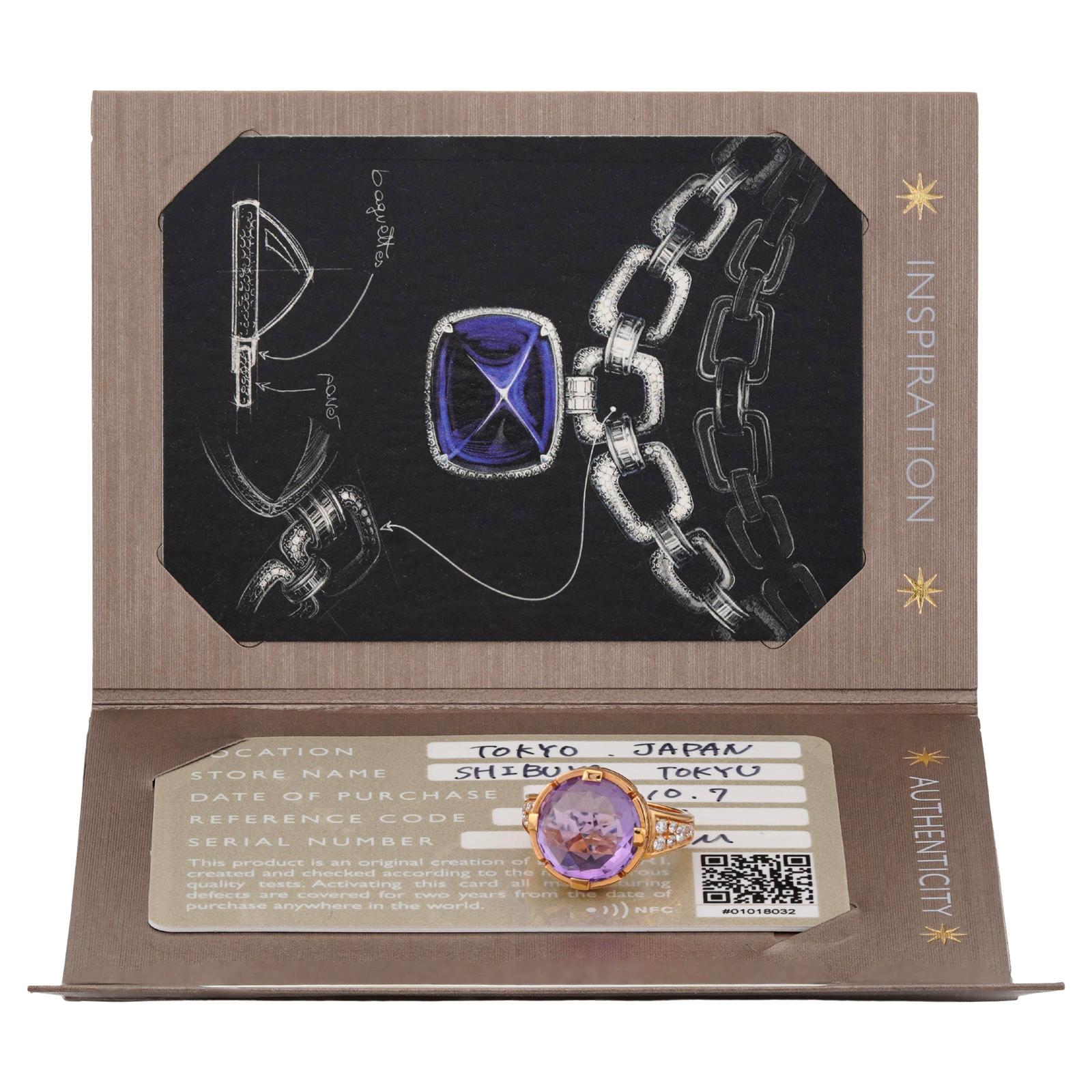 Round Cut BULGARI Parentesi Amethyst Diamond 18k Rose Gold Ring COA Box For Sale