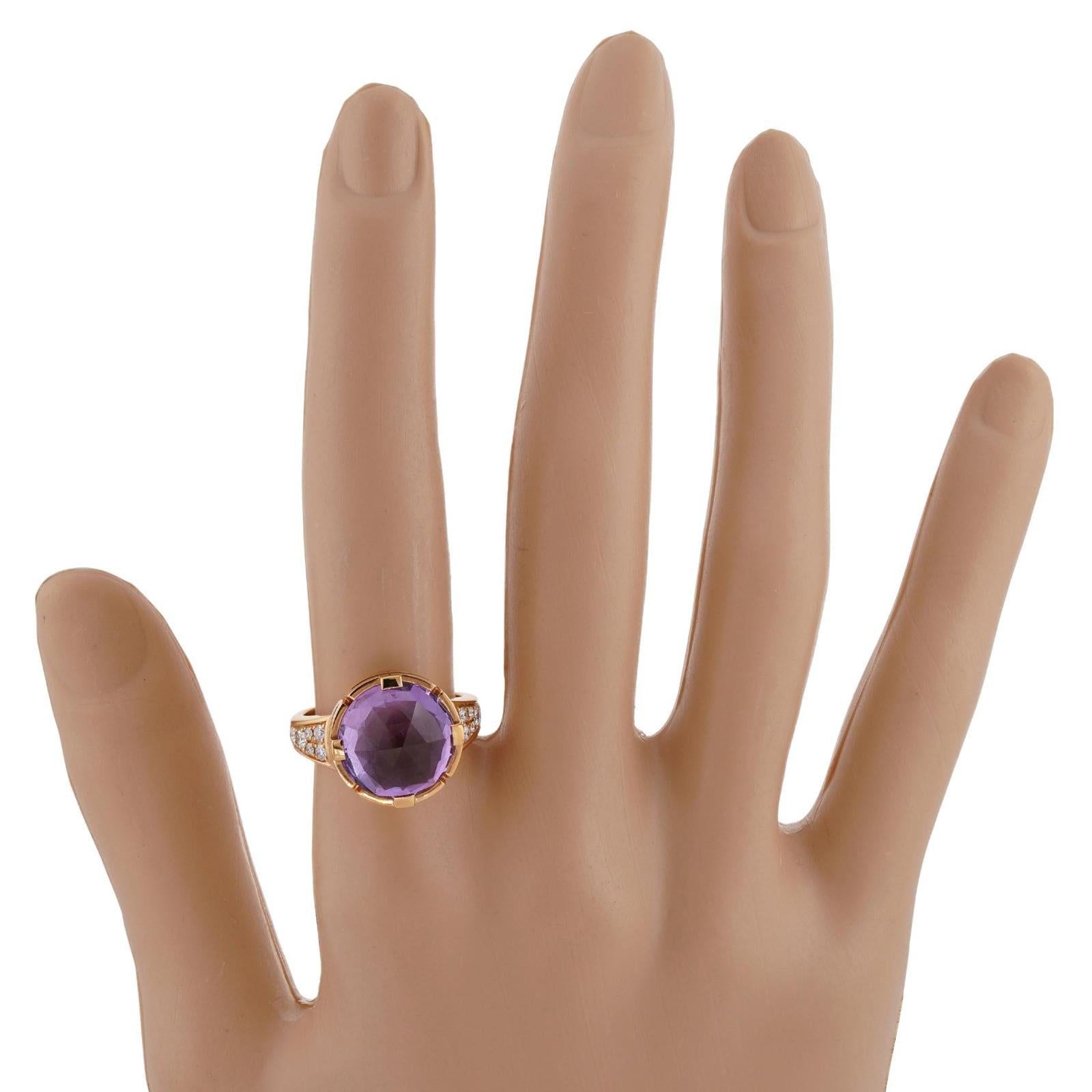 BULGARI Parentesi Amethyst Diamond 18k Rose Gold Ring COA Box In Excellent Condition For Sale In New York, NY