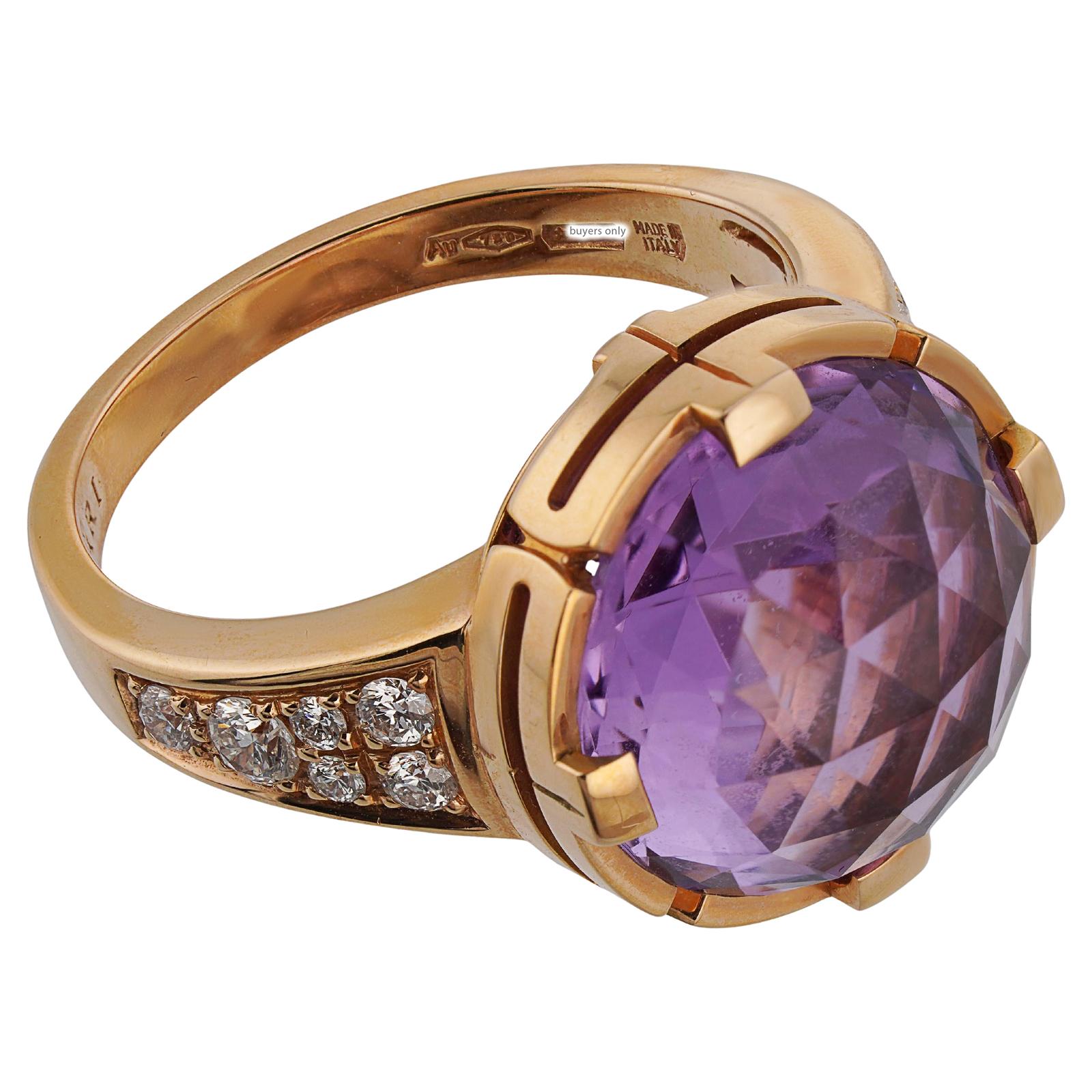 BULGARI Parentesi Amethyst Diamond 18k Rose Gold Ring COA Box For Sale 1