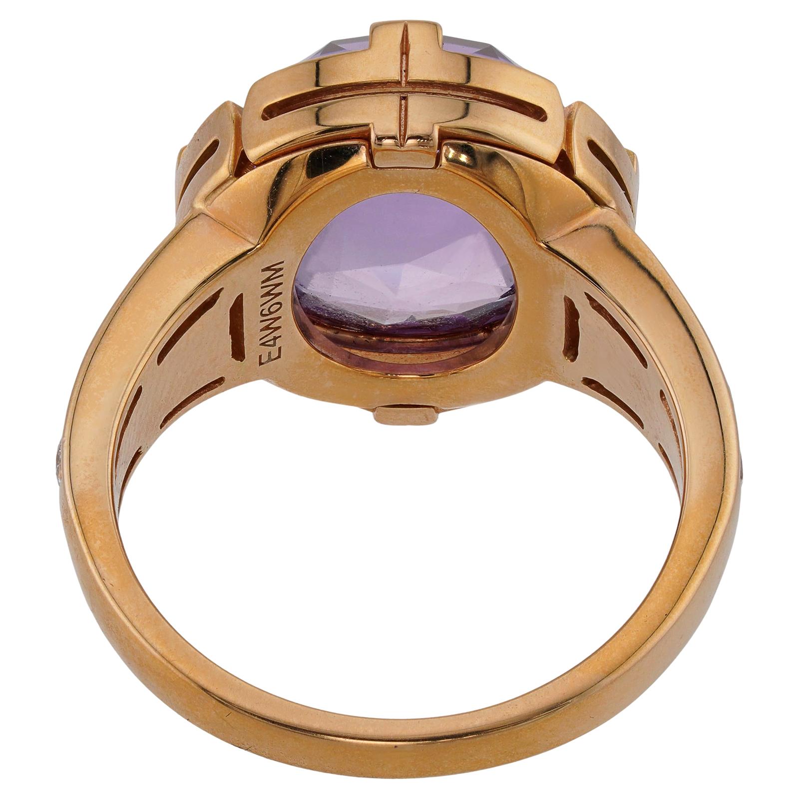 BULGARI Parentesi Amethyst Diamond 18k Rose Gold Ring COA Box For Sale 2