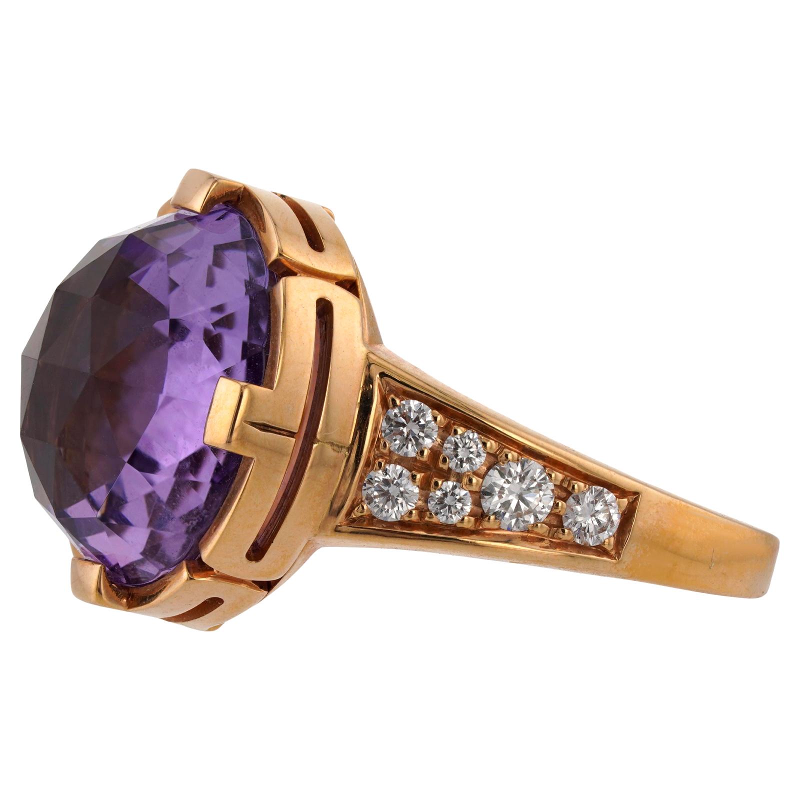 BULGARI Parentesi Amethyst Diamond 18k Rose Gold Ring COA Box For Sale 3