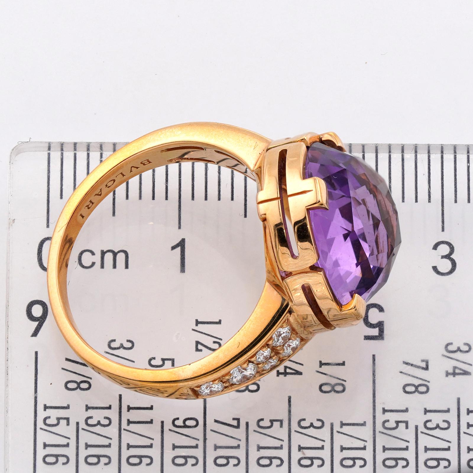 BULGARI Parentesi Amethyst Diamond 18k Rose Gold Ring COA Box For Sale 4