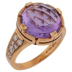 BULGARI Parentesi Amethyst Diamond 18k Rose Gold Ring COA Box