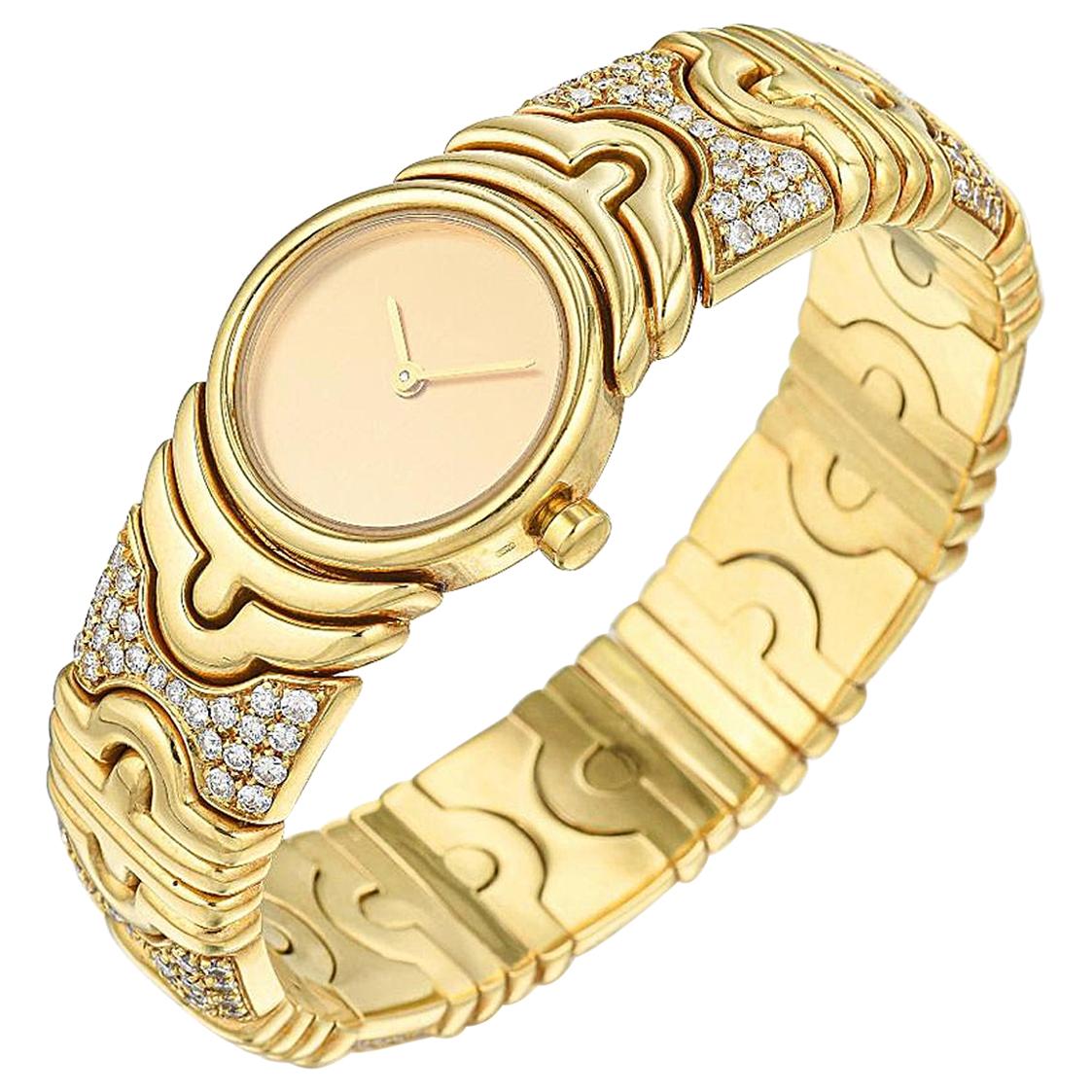Bulgari Parentesi BJ-01 Sterile Dial 18 Karat Yellow Gold Diamond Wristwatch For Sale