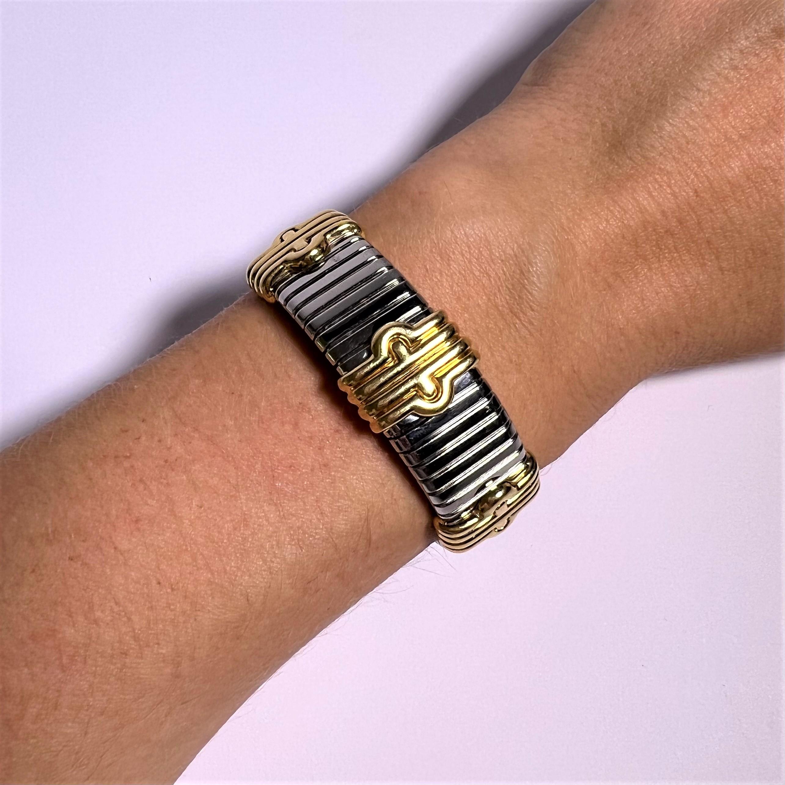 Women's or Men's Bulgari 'Parentesi' Bracelet in 18 Karat Yellow Gold & Stainless Steel