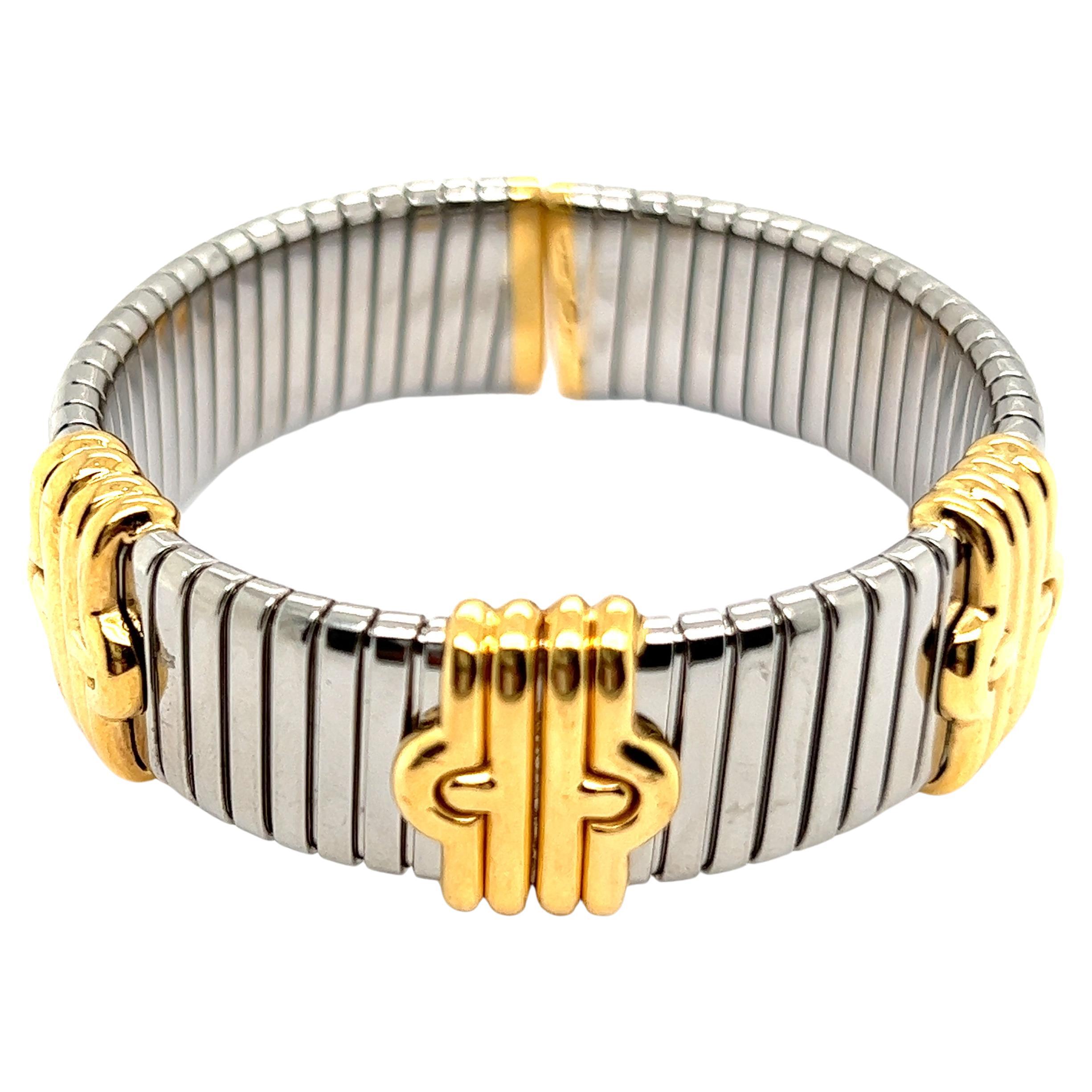 Bulgari 'Parentesi' Bracelet in 18 Karat Yellow Gold & Stainless Steel