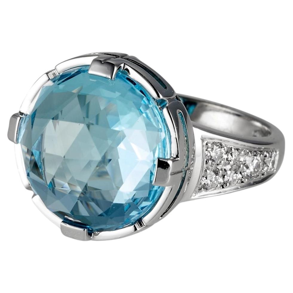 BULGARI Parentesi Cocktail Ring in 18k White Gold, Topaz & Diamonds