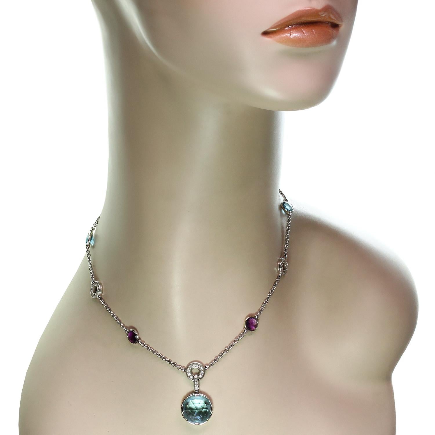 Collar Bulgari Parentesi Cocktail Topacio Amatista Diamante Oro Blanco Corte redondo en venta