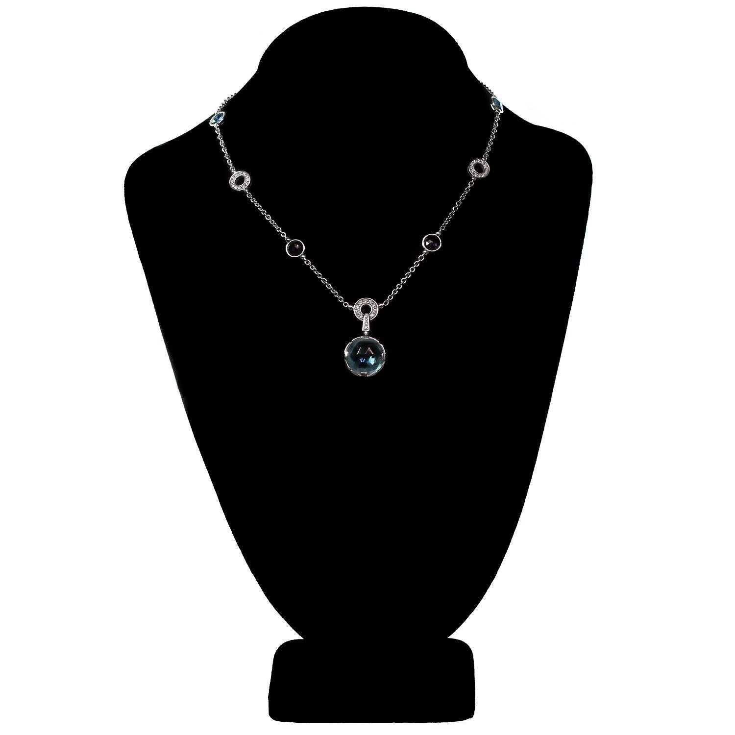 Collar Bulgari Parentesi Cocktail Topacio Amatista Diamante Oro Blanco en Excelente estado para la venta en New York, NY