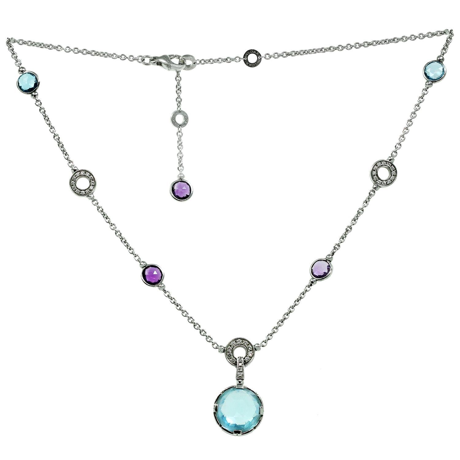 Bulgari Parentesi Cocktail-Topas Amethyst-Diamant-Halskette aus Weißgold im Angebot 1