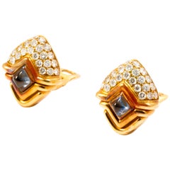 Bulgari, Parentesi Collection, Yellow Gold Sapphire and Diamond Earrings