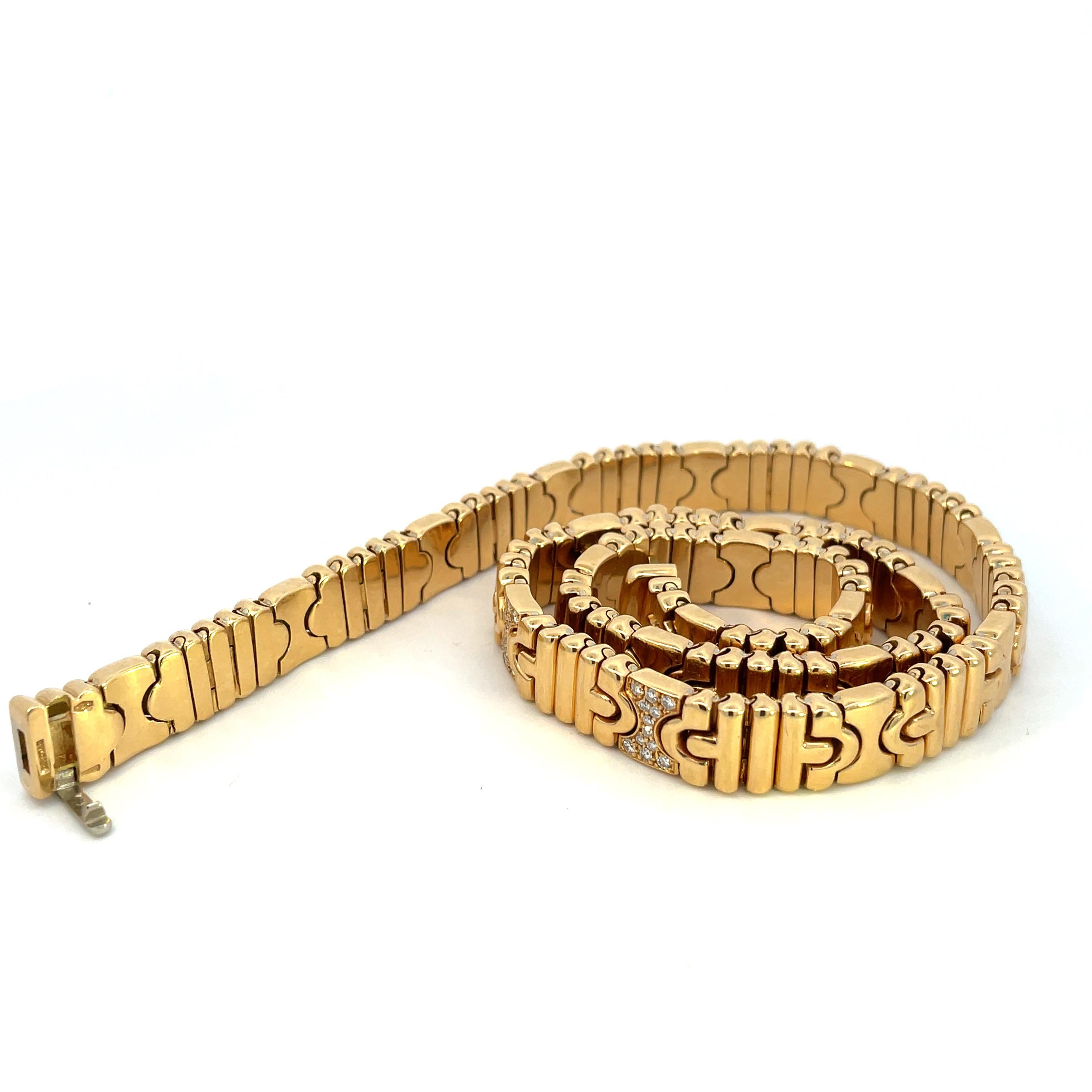 Round Cut Bulgari Parentesi Diamond 18 Kt Gold Vintage Link Necklace  Chocker