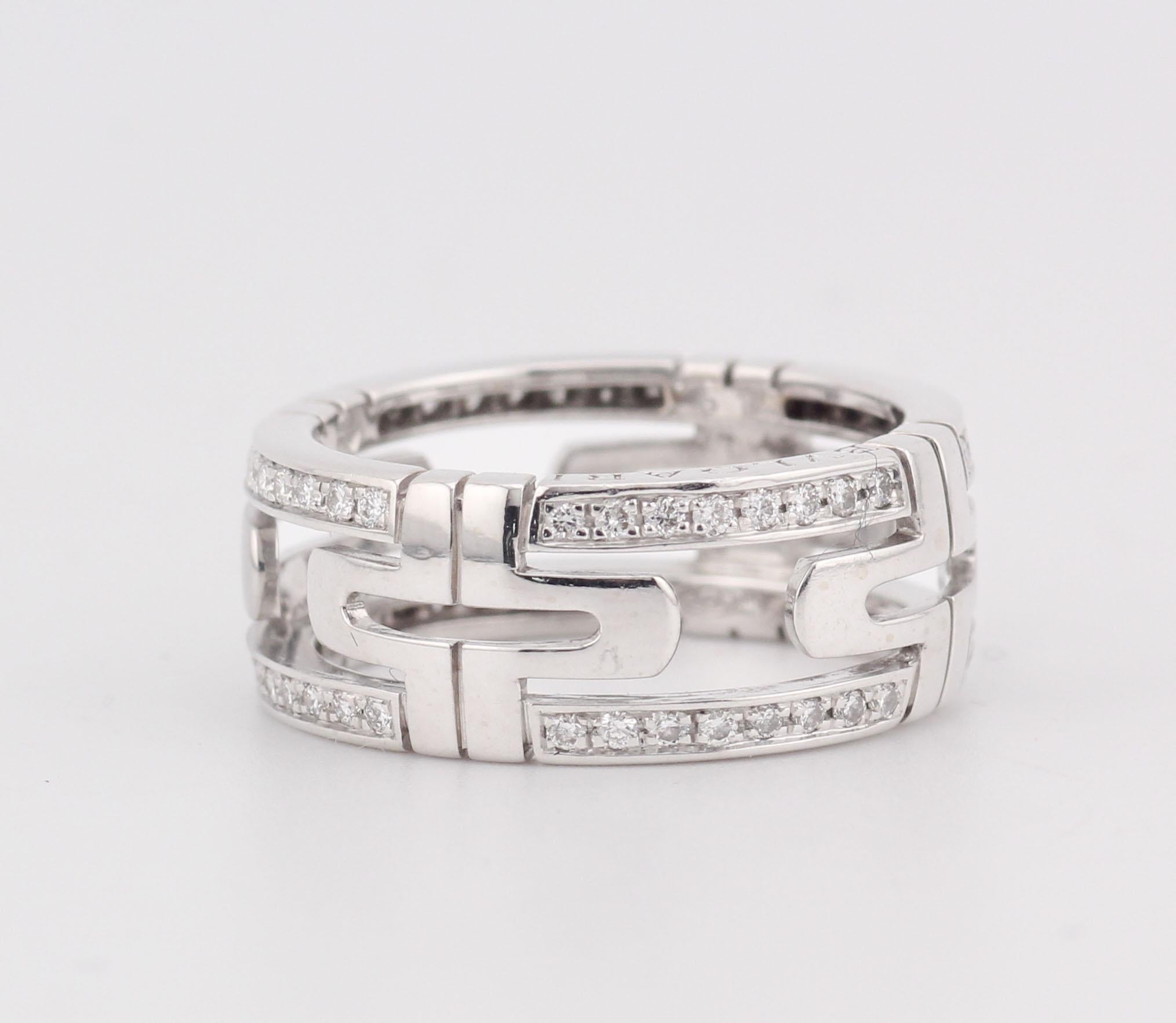 Taille brillant Bulgari Parentesi Diamond 18k White Gold Band Ring Size 5.5 en vente