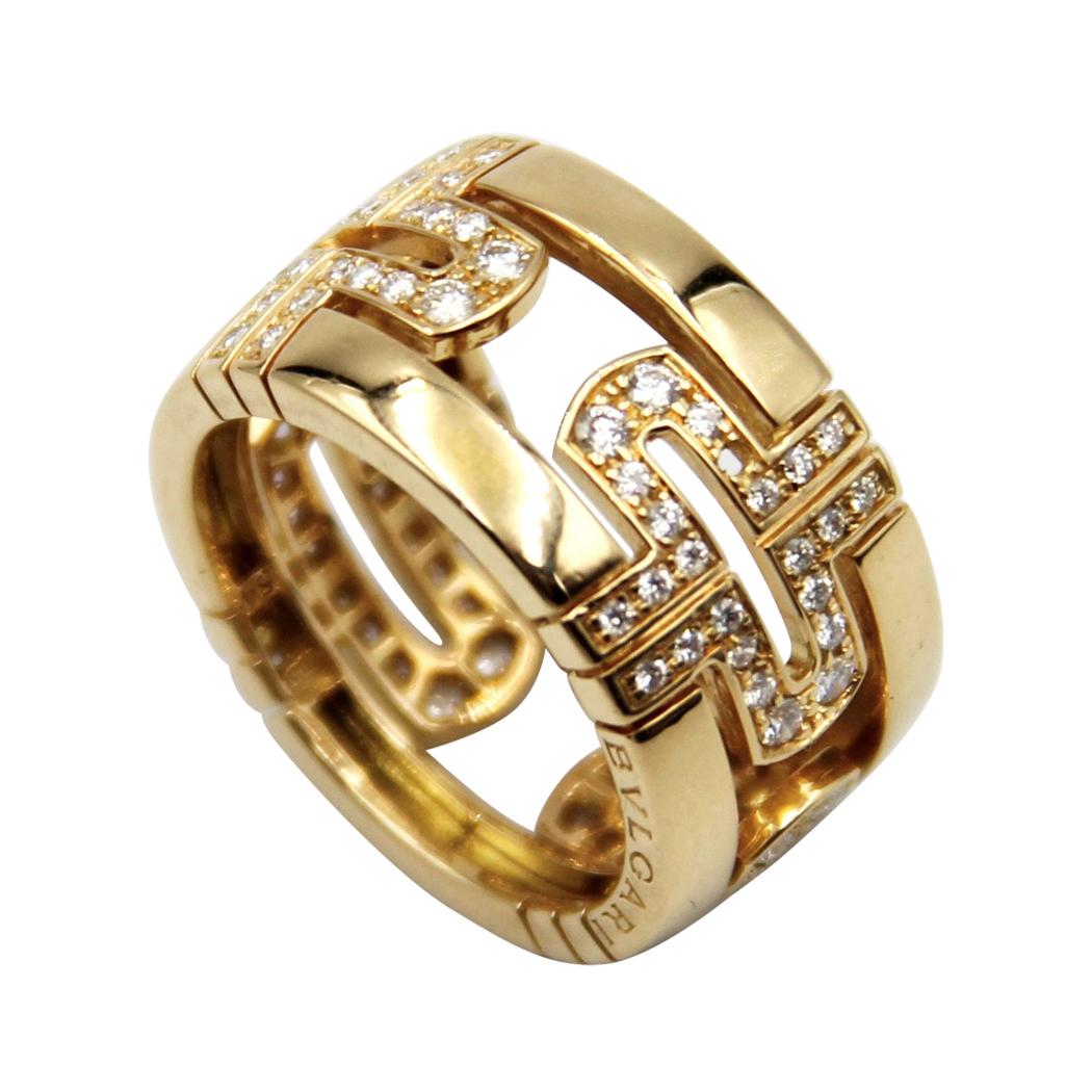 Bulgari Parentesi Diamond 18k Yellow Gold Band Ring For Sale