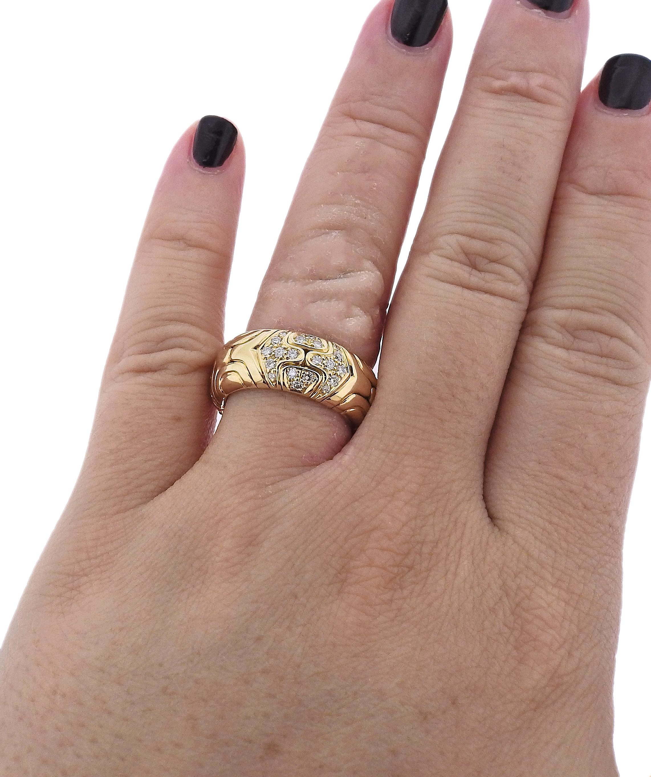 Bulgari Parentesi Diamond Gold Band Ring In Excellent Condition In New York, NY