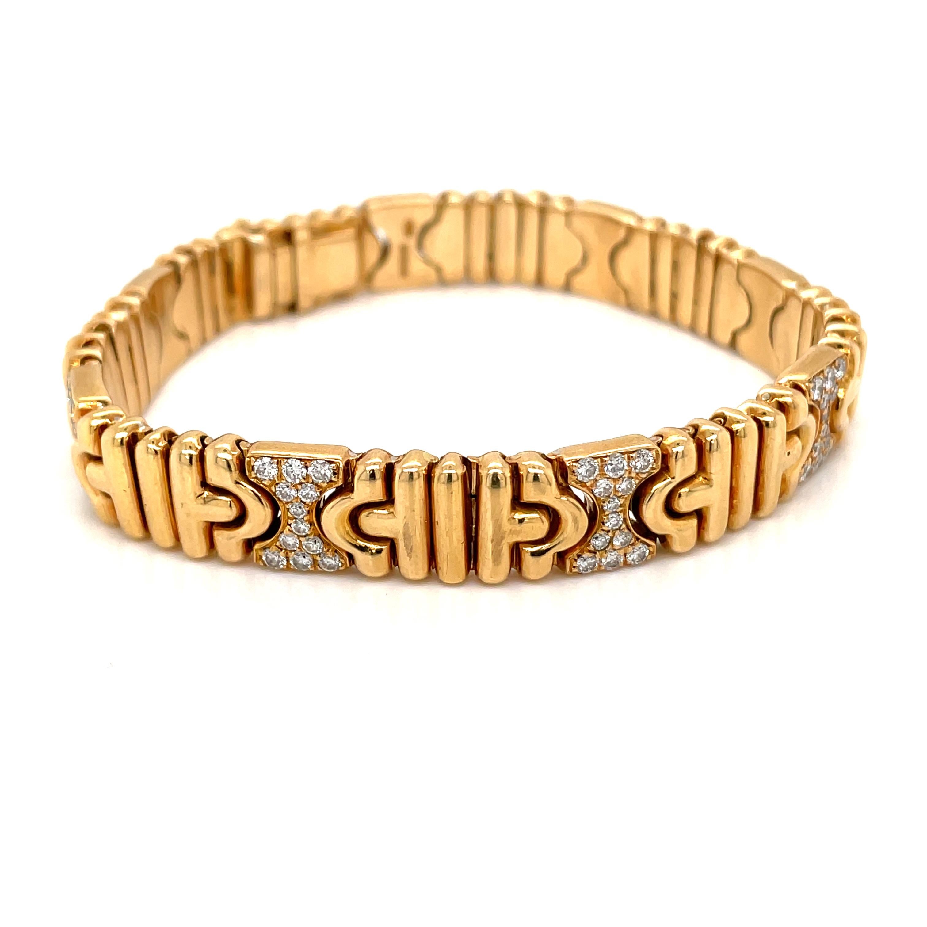 Round Cut Bulgari Parentesi Diamond Gold Bracelet
