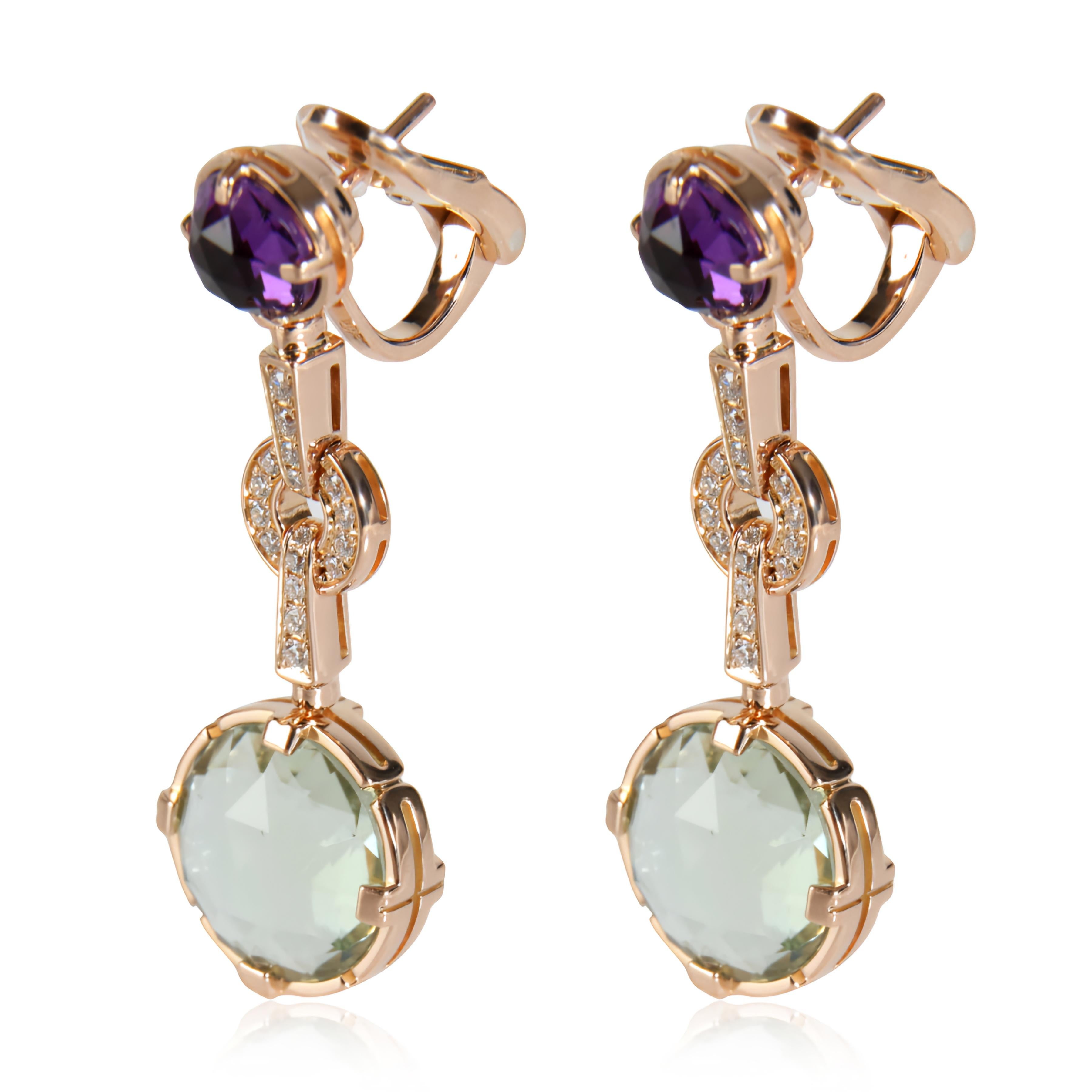 BULGARI - Parentesi Earrings Amethyst Prasiolite and Diamonds In Excellent Condition In PARIS, FR