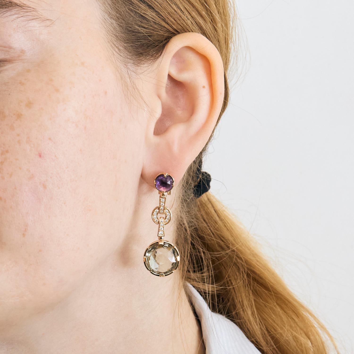 BULGARI - Parentesi Earrings Amethyst Prasiolite and Diamonds 1