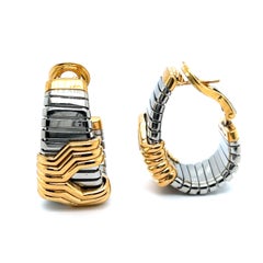 Bulgari 'Parentesi' Earrings in 18 Karat Yellow Gold & Stainless Steel