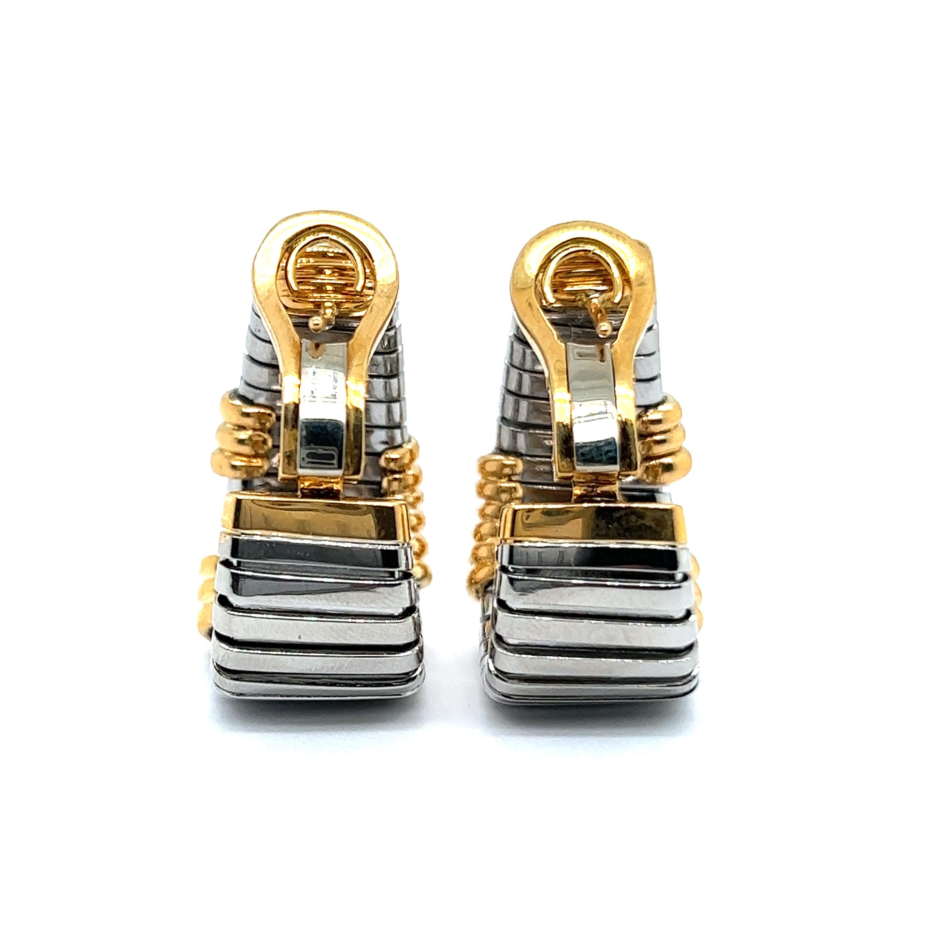 Bulgari 'Parentesi' Earrings in 18 Karat Yellow Gold & Stainless Steel In Good Condition In Lucerne, CH