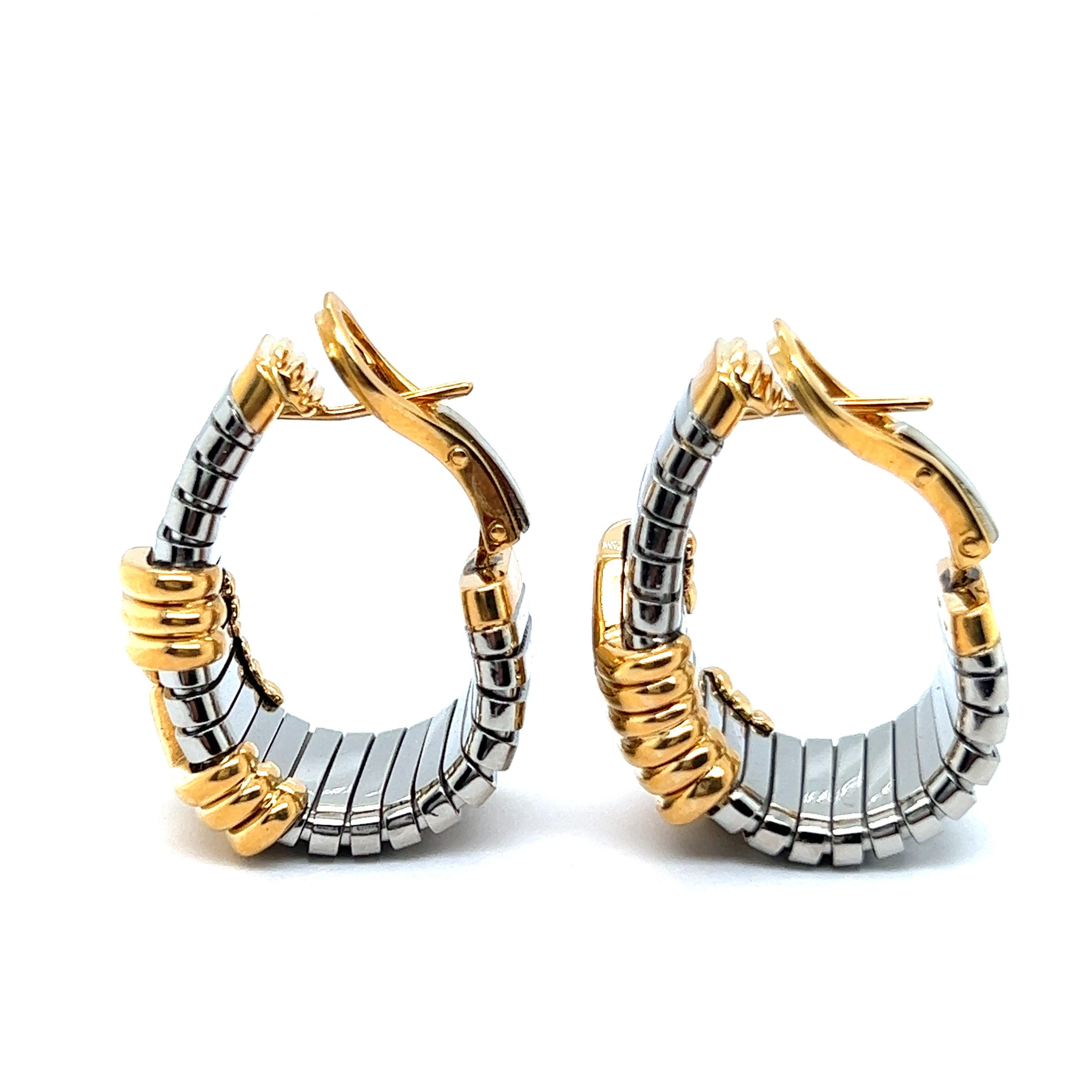 Women's Bulgari 'Parentesi' Earrings in 18 Karat Yellow Gold & Stainless Steel