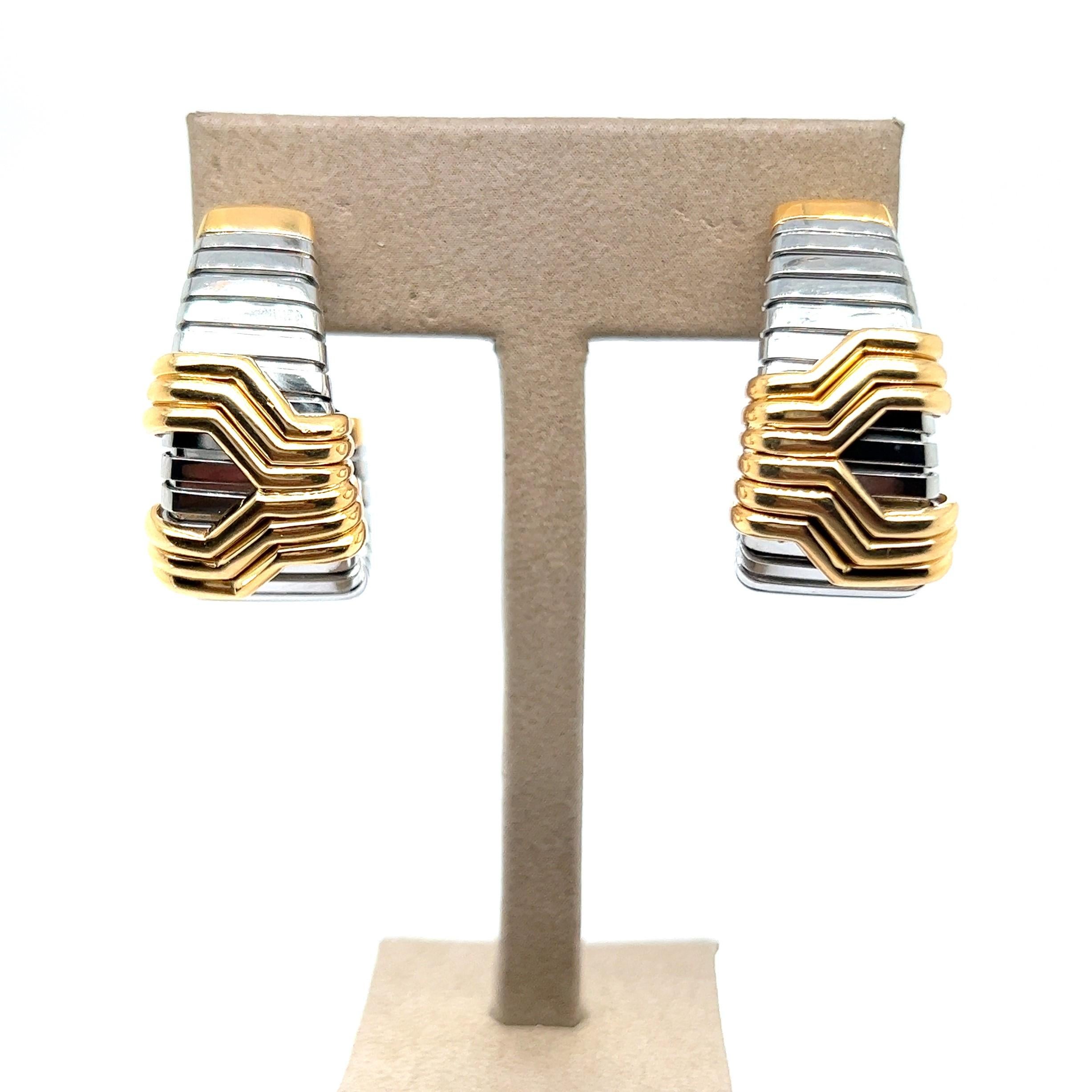 Bulgari 'Parentesi' Earrings in 18 Karat Yellow Gold & Stainless Steel 3