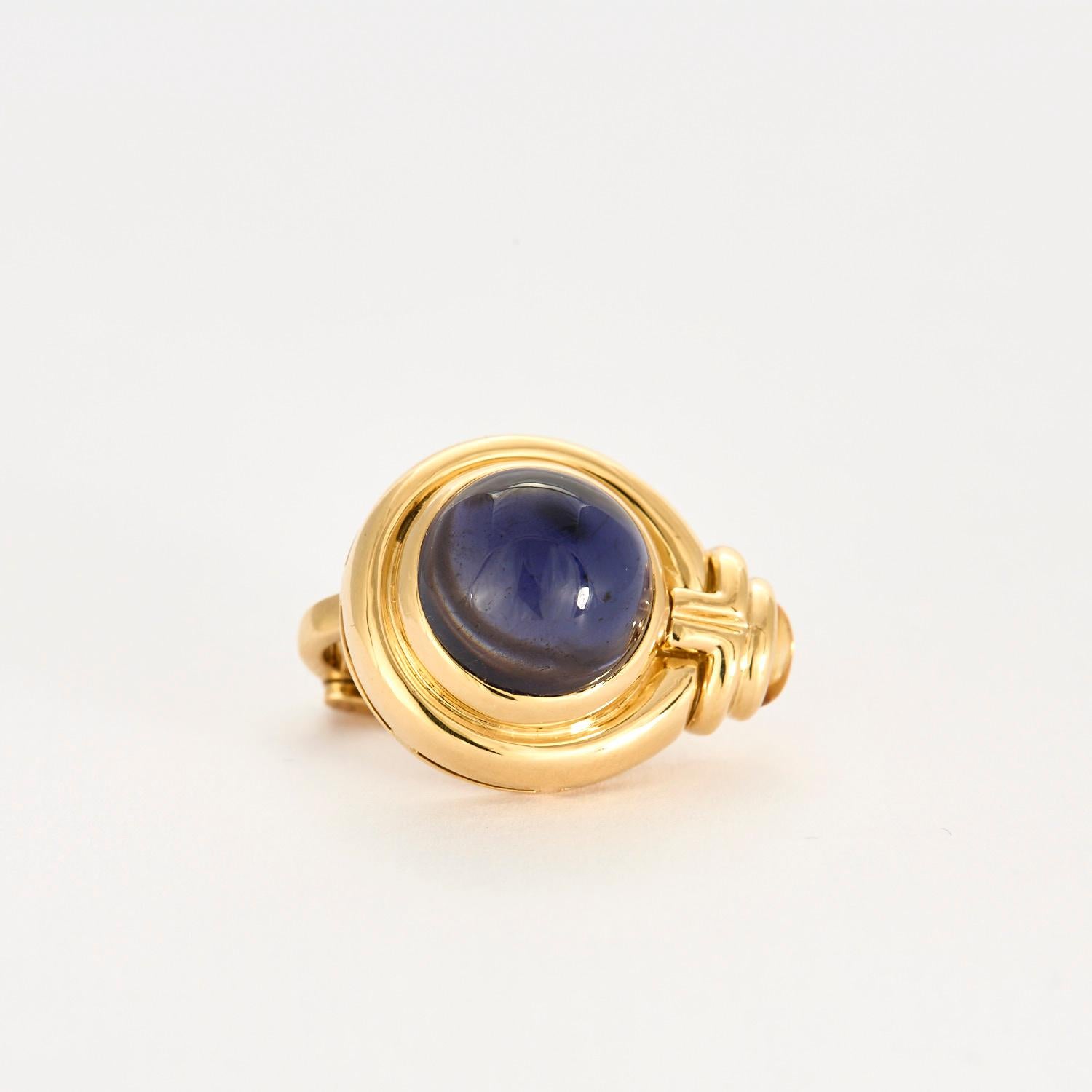 Cabochon BULGARI - Parentesi earrings in yellow gold water sapphire and citrine For Sale