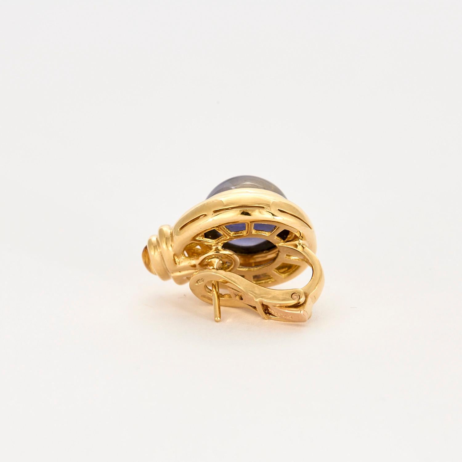 BULGARI - Parentesi earrings in yellow gold water sapphire and citrine In Excellent Condition For Sale In PARIS, FR