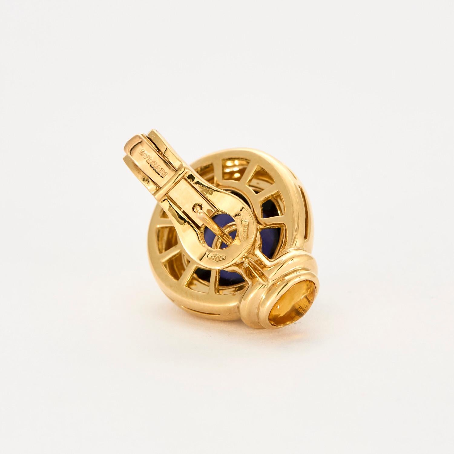 Women's BULGARI - Parentesi earrings in yellow gold water sapphire and citrine For Sale