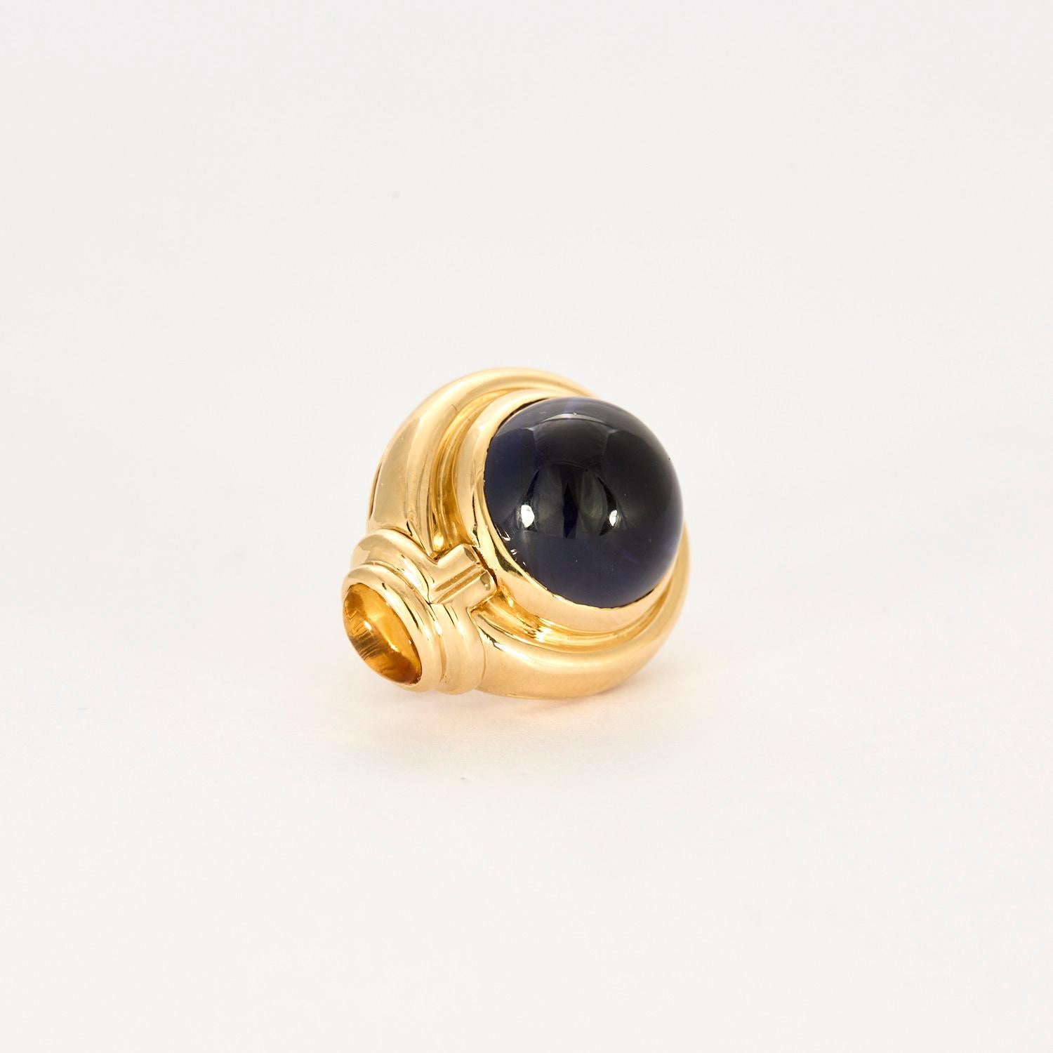 BULGARI - Parentesi earrings in yellow gold water sapphire and citrine For Sale 1
