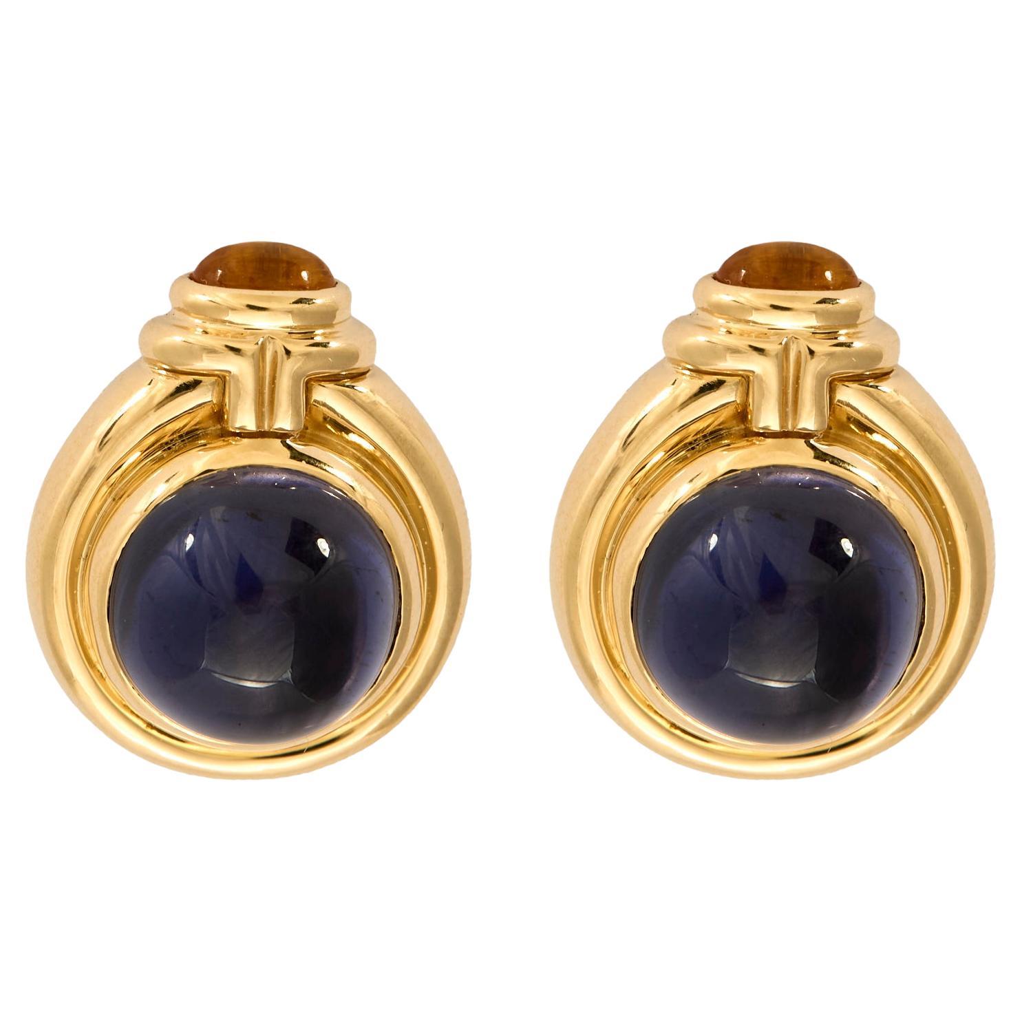 BULGARI - Parentesi earrings in yellow gold water sapphire and citrine For Sale