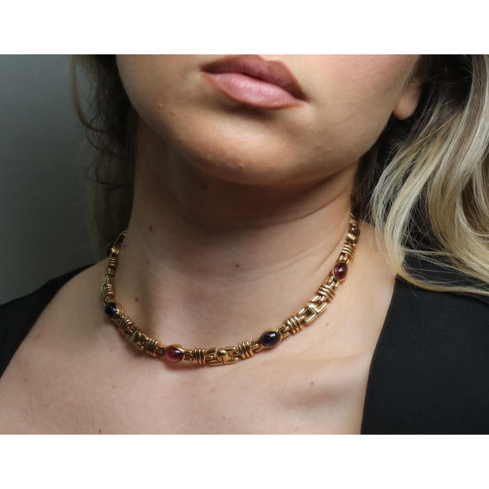Taille cabochon Bulgari Parentesi Gemstone Necklace Or jaune 18K Iolite Tourmaline ~17.9ctw