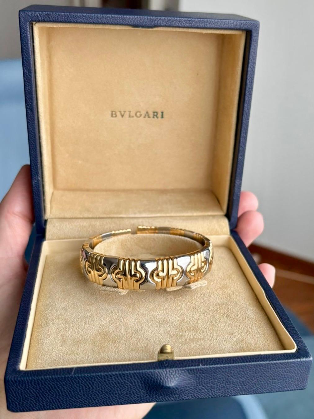 Bulgari Parentesi Gold  and Steel Cuff Bangle In Excellent Condition In Napoli, NA