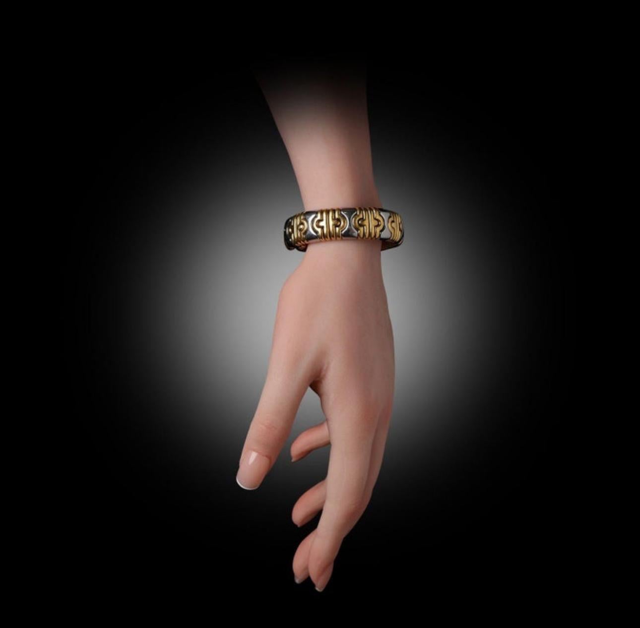 Women's or Men's Bulgari Parentesi Gold  and Steel Cuff Bangle