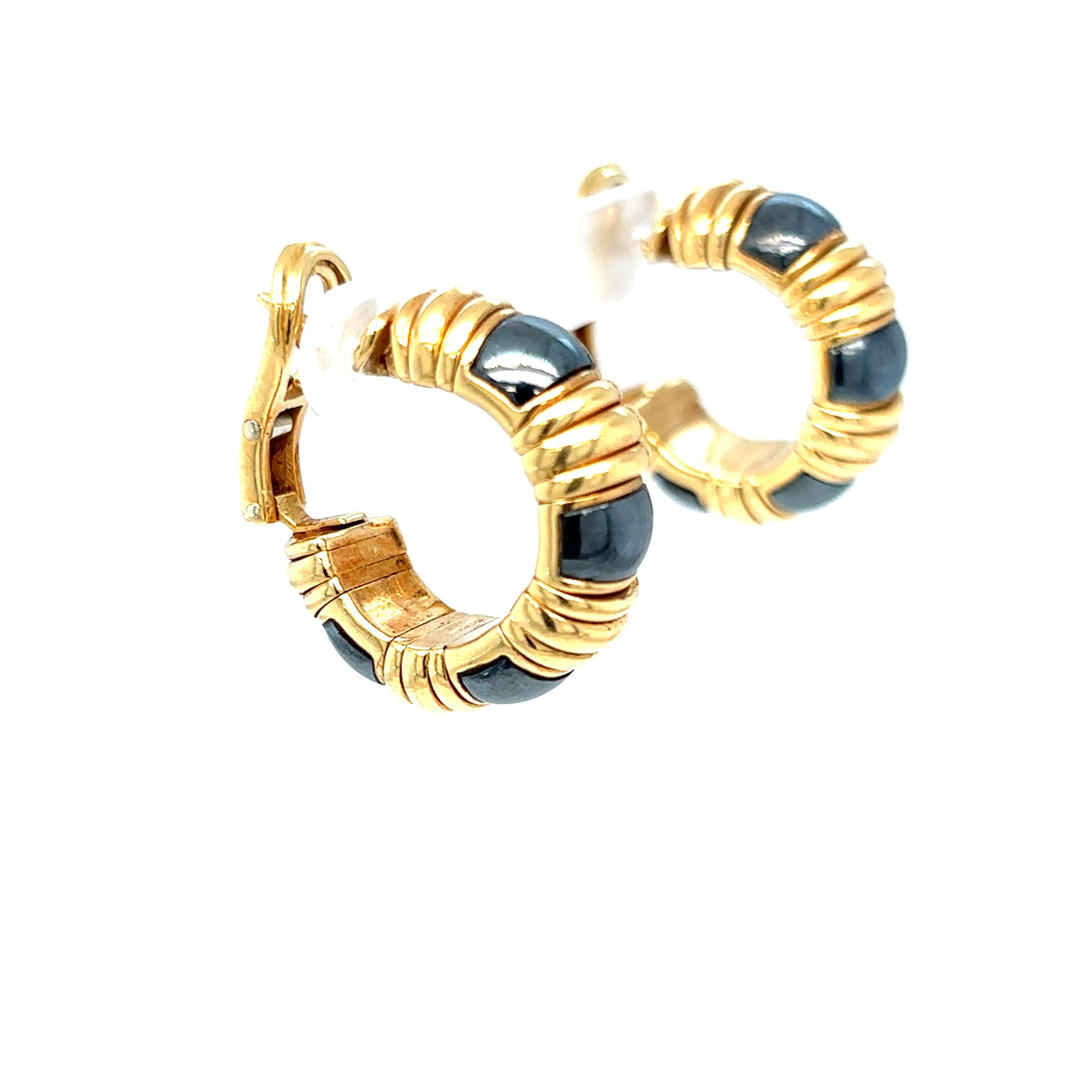 Bead Bulgari Parentesi Gold Hematite Clip-On and Pin Hoop Earrings For Sale