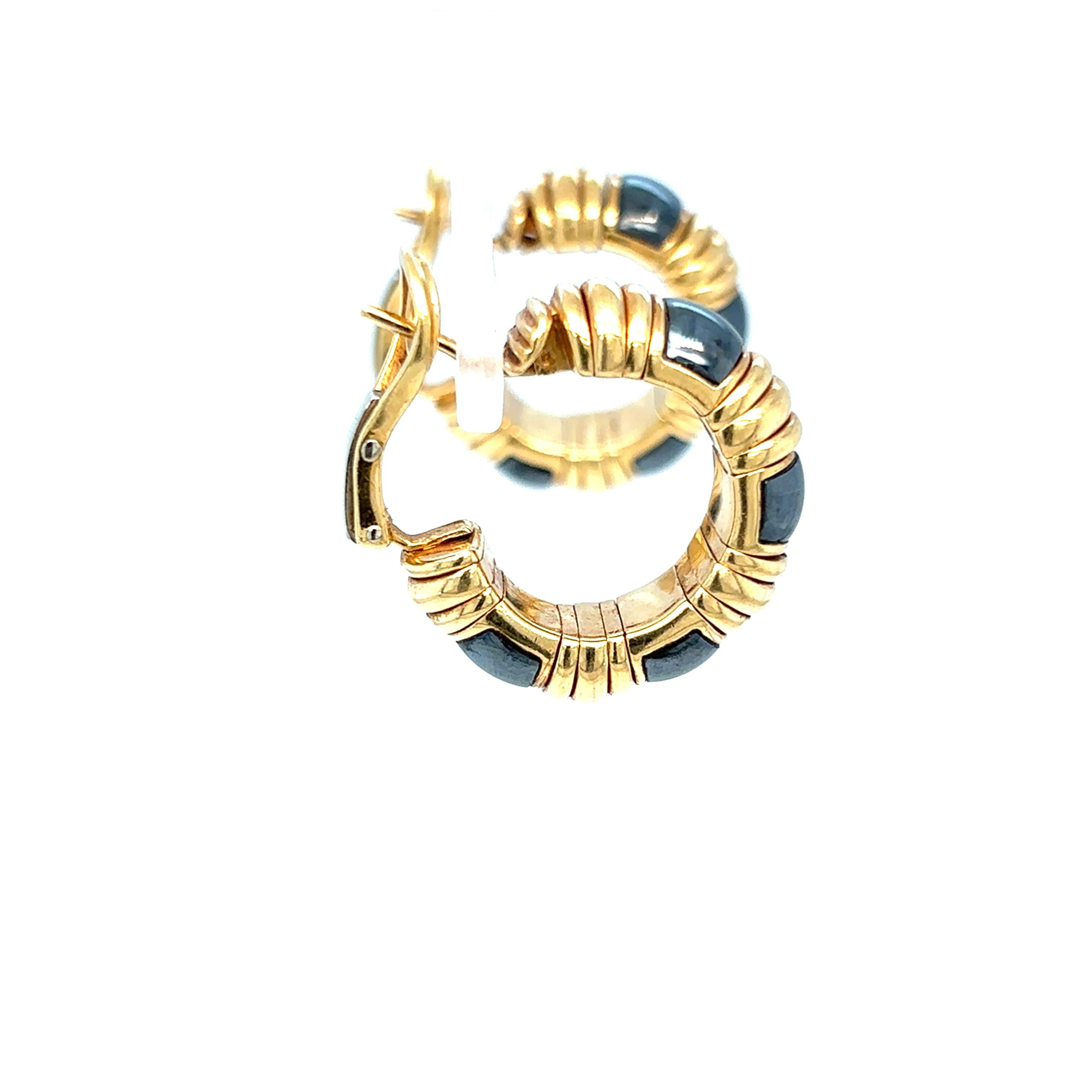 Bulgari Parentesi Gold Hematite Clip-On and Pin Hoop Earrings In Excellent Condition For Sale In Napoli, NA
