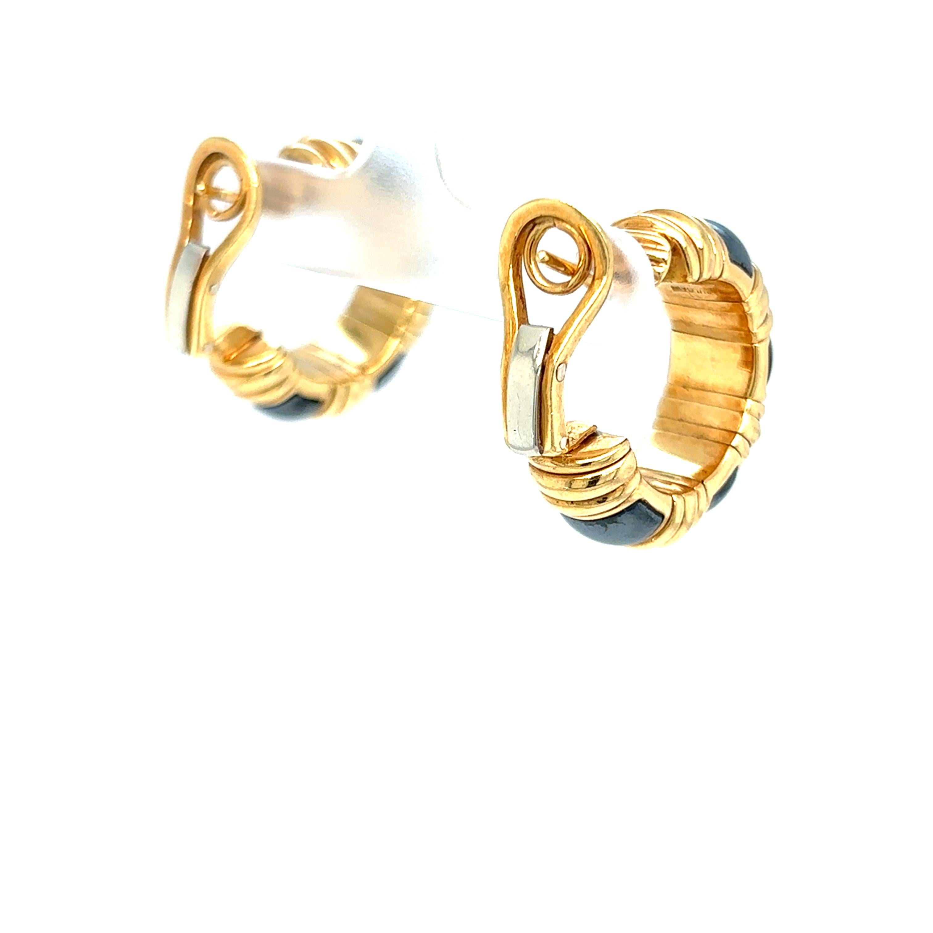 Women's or Men's Bulgari Parentesi Gold Hematite Clip-On and Pin Hoop Earrings For Sale