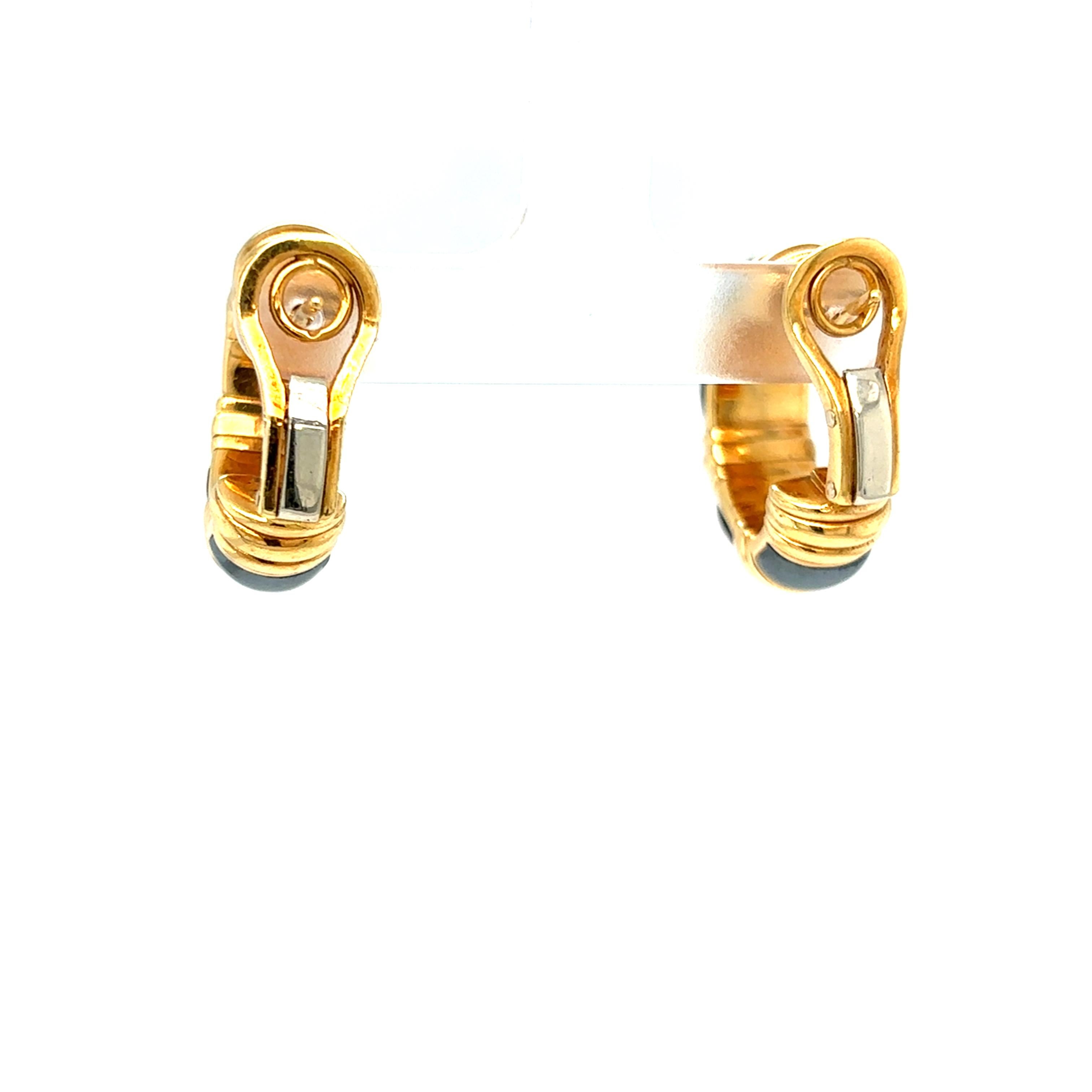 Bulgari Parentesi Gold Hematite Clip-On and Pin Hoop Earrings For Sale 1